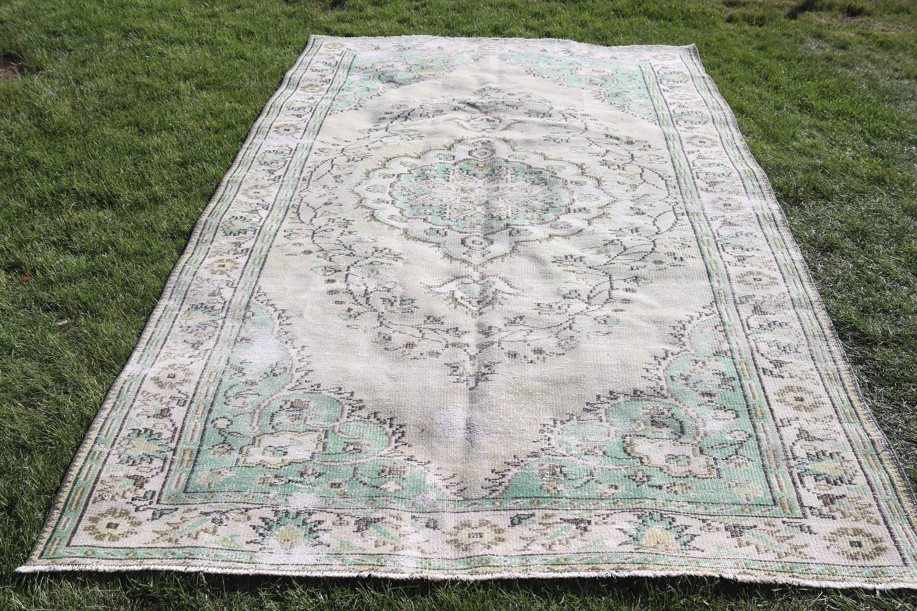 Türk Halıları, Aztek Halısı, Vintage Halı, Geometrik Halılar, 5,9x9,3 ft Büyük Halı, Büyük Boho Halısı, Yatak Odası Halıları, Bej Antika Halı, Anadolu Halıları