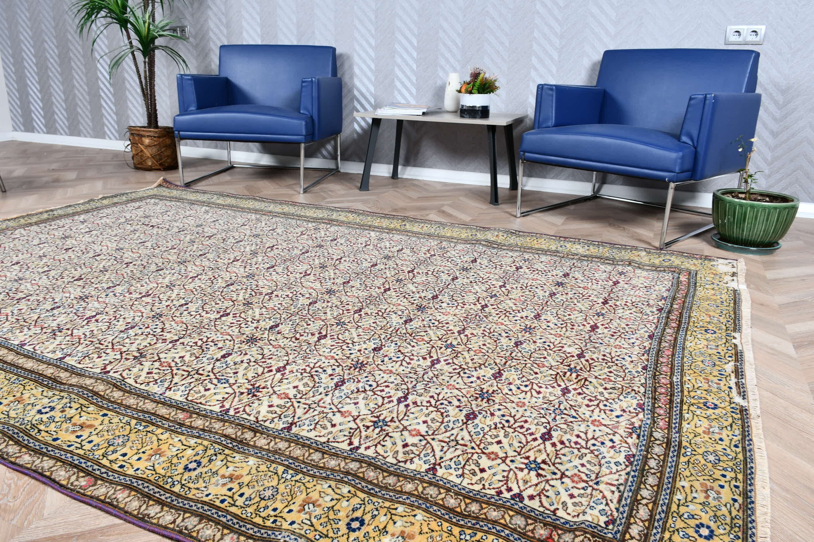 Retro Rug, Oriental Rug, Vintage Rug, Rugs for Salon, 6.4x9.1 ft Large Rugs, Turkish Rug, Beige Cool Rug, Bedroom Rug, Salon Rugs, Cool Rug