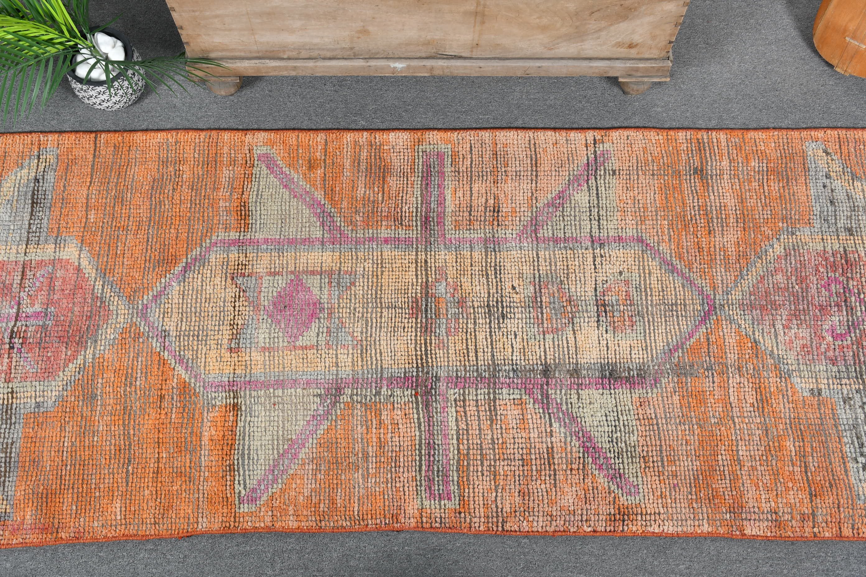 Rugs for Hallway, Vintage Rugs, Dorm Rug, Orange Floor Rug, Corridor Rug, Turkish Rugs, Antique Rugs, 2.9x12.1 ft Runner Rug