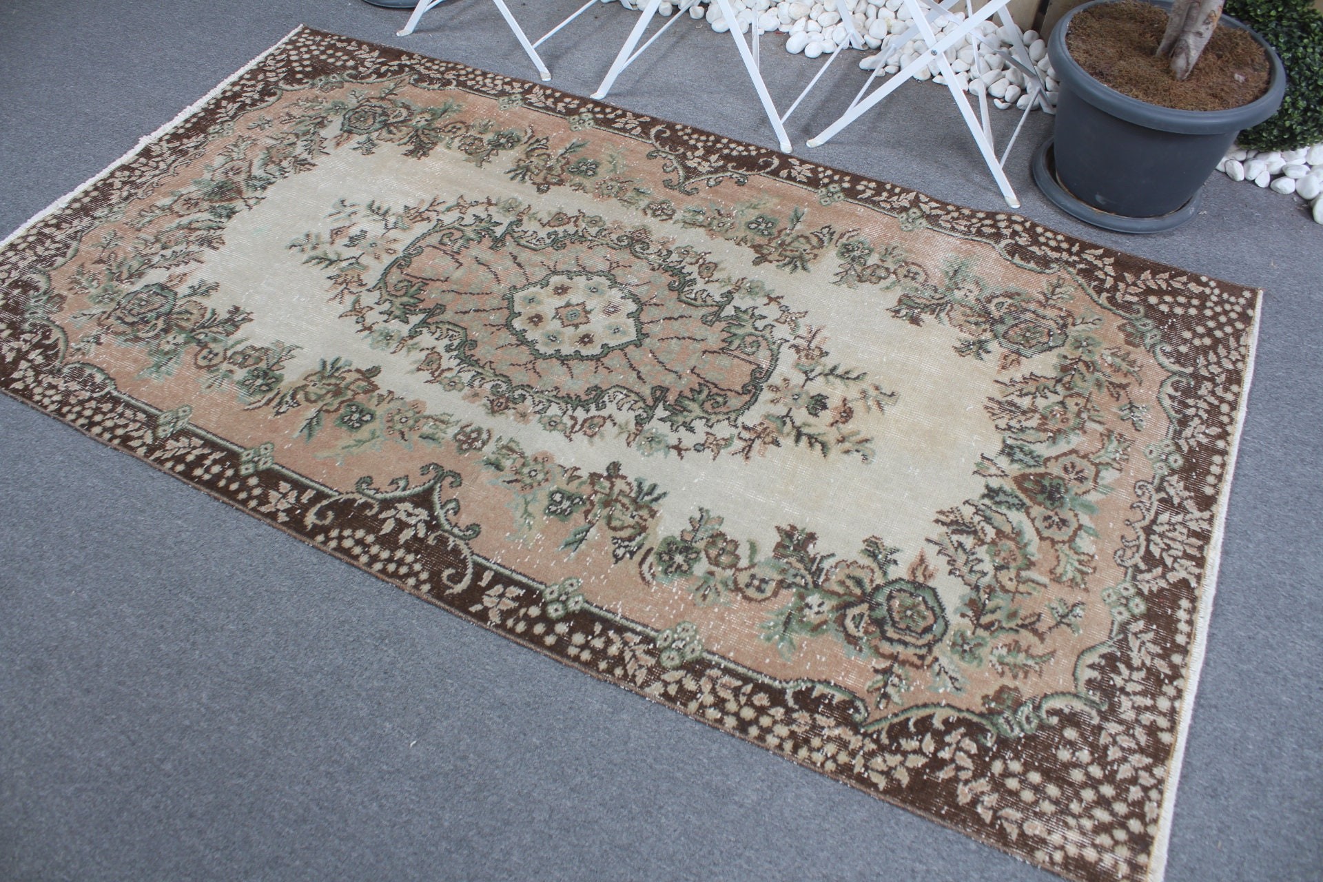 Living Room Rug, Rugs for Dining Room, Vintage Rug, Beige  3.9x7.1 ft Area Rug, Oriental Rug, Turkish Rug