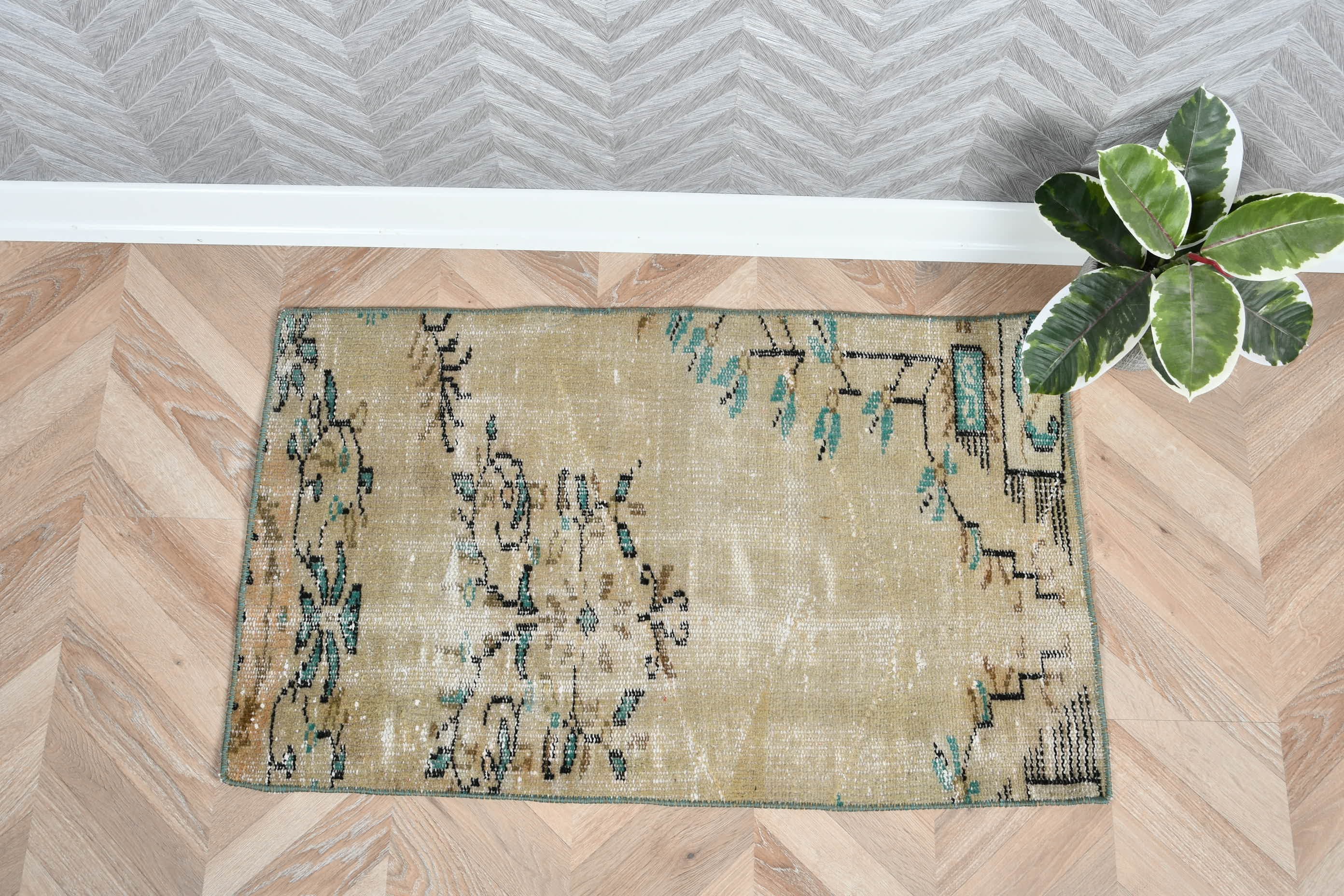 Araba Paspas Halısı, 1.9x3.1 ft Küçük Halı, Oryantal Halı, Giriş Halıları, Yatak Odası Halısı, Vintage Halı, Bej Yün Halı, Duvara Asılı Halılar, Türk Halıları