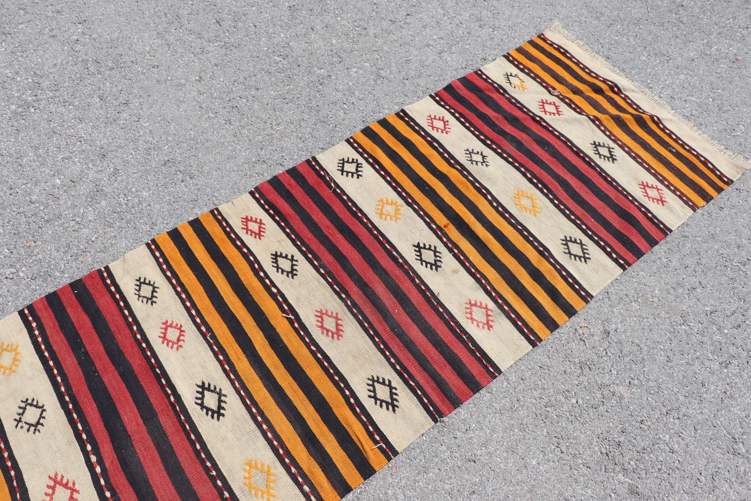 2.4x10 ft Runner Rug, Stair Rug, Wool Rug, Moroccan Rug, Kitchen Rug, Vintage Rugs, Eclectic Rug, Turkish Rug, Yellow Floor Rugs, Kilim