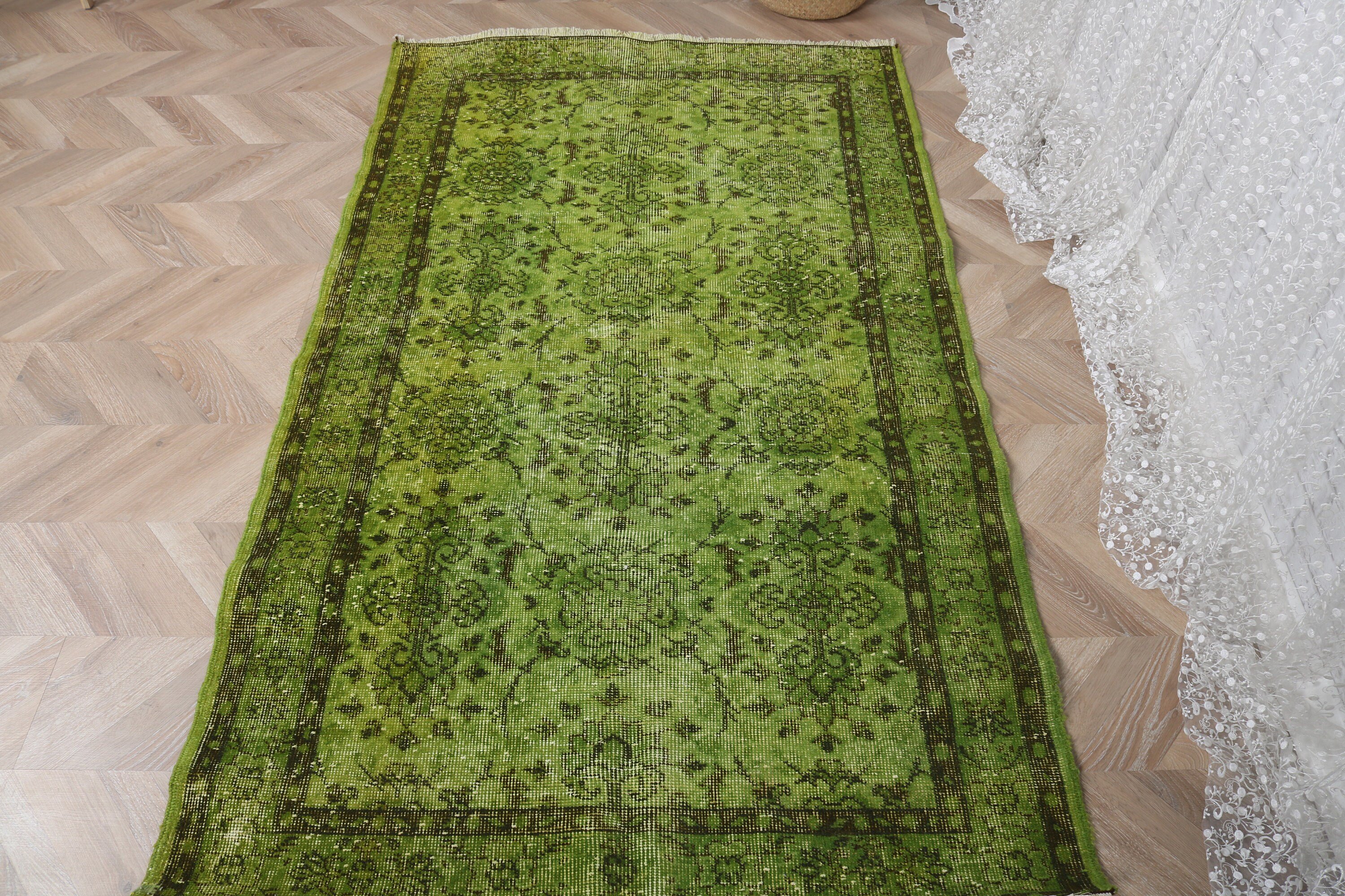 Türk Halıları, 3,7x6,2 ft Aksan Halıları, Yeşil Boho Halı, Yatak Odası Halıları, Dekoratif Halılar, Vintage Halılar, Vurgu Halıları, Açıklama Halısı