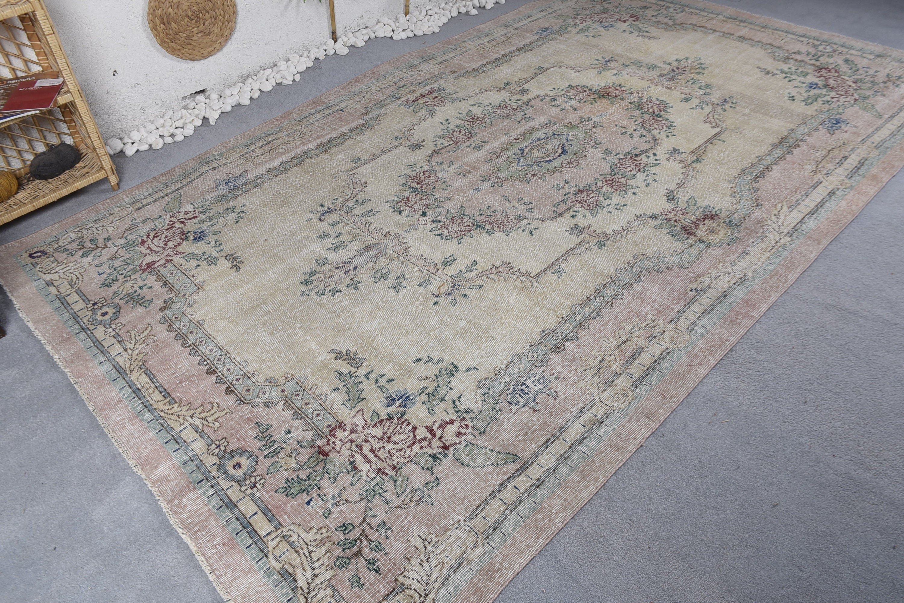 Salon Rug, Rugs for Bedroom, Antique Rugs, Vintage Rug, Beige Home Decor Rug, 6.4x10.9 ft Large Rug, Turkish Rug, Kitchen Rug, Bedroom Rug