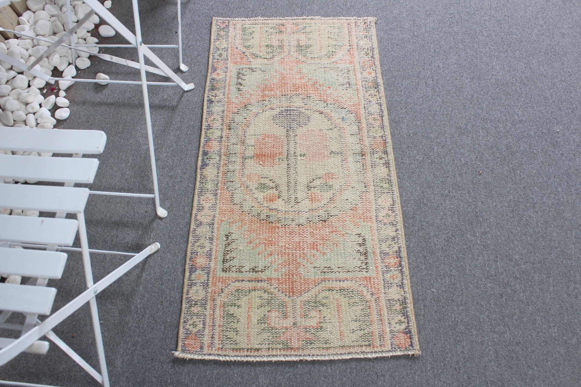 Oushak Halı, Turuncu Oushak Halı, Banyo Halısı, Yün Banyo Paspas Halısı, Vintage Halılar, 1.8x3.6 ft Küçük Halı, Türk Halısı, Kapı Paspası Halısı