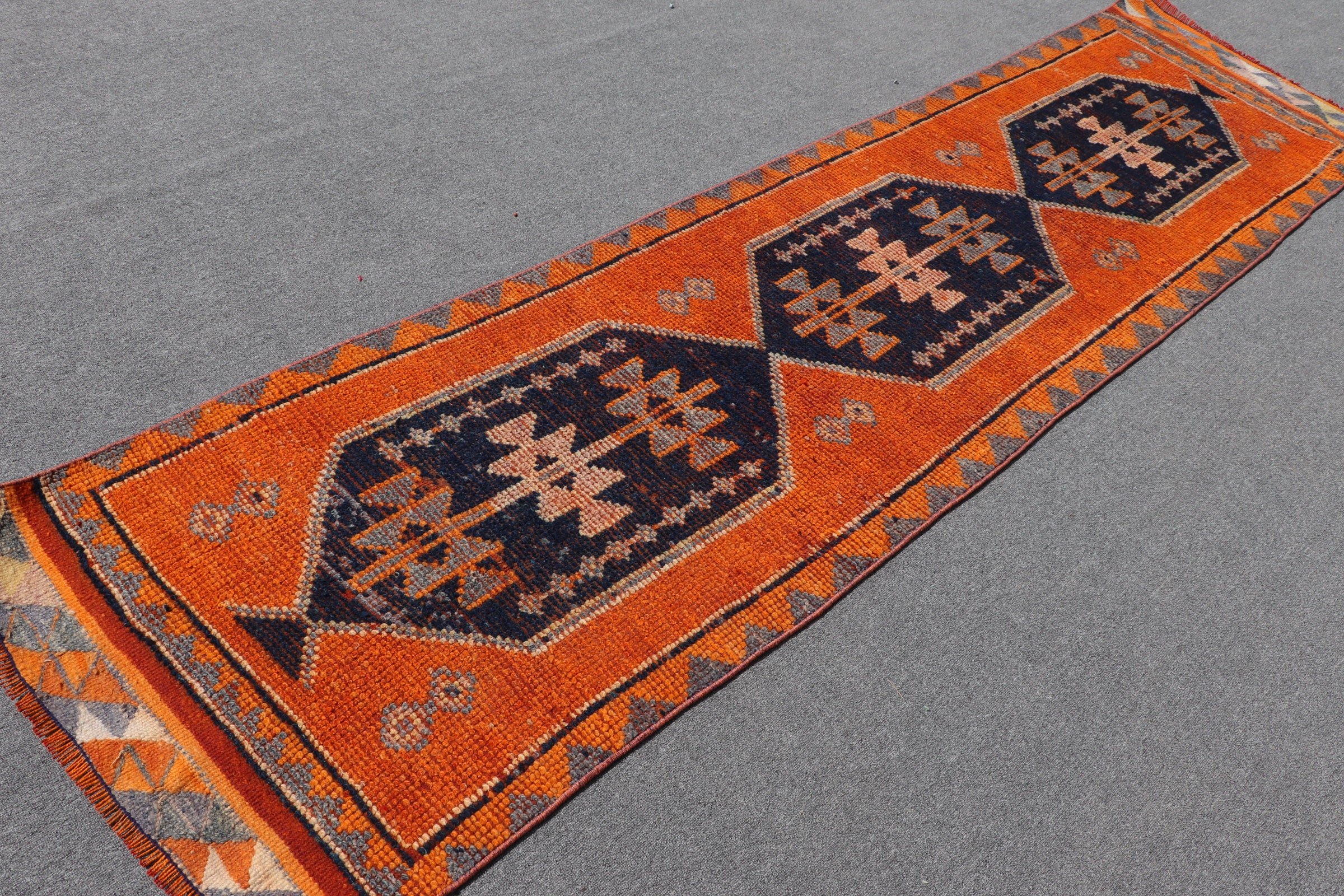 Orange Oushak Rugs, Turkish Rugs, 2.7x10.6 ft Runner Rug, Floor Rug, Antique Rugs, Vintage Rug, Pale Rugs, Hallway Rugs, Corridor Rugs