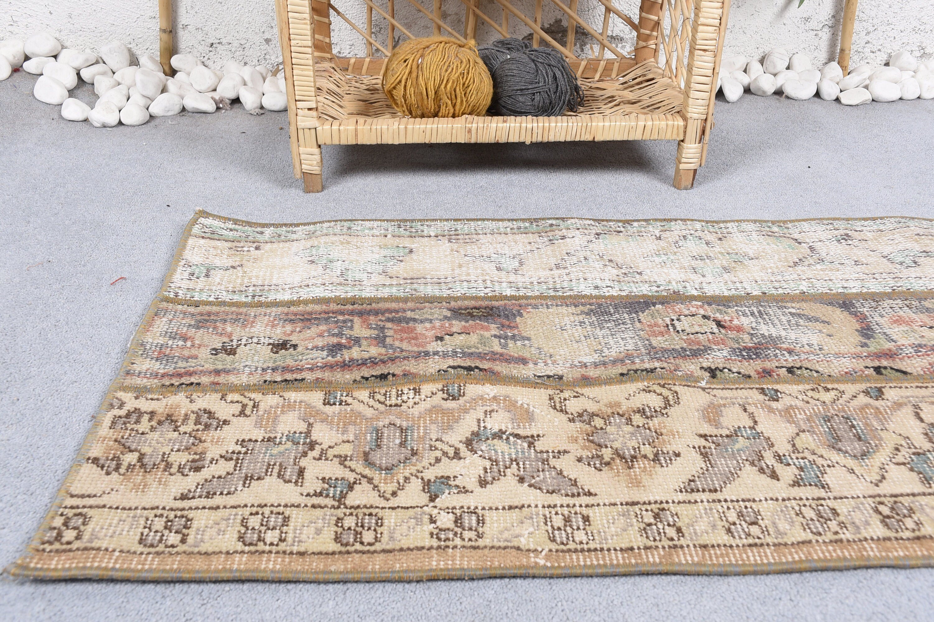 Turkish Rug, Tribal Rug, Vintage Rug, Wool Rug, Oushak Rug, Rugs for Kitchen, 1.8x4 ft Small Rug, Entry Rugs, Kitchen Rug, Beige Cool Rugs