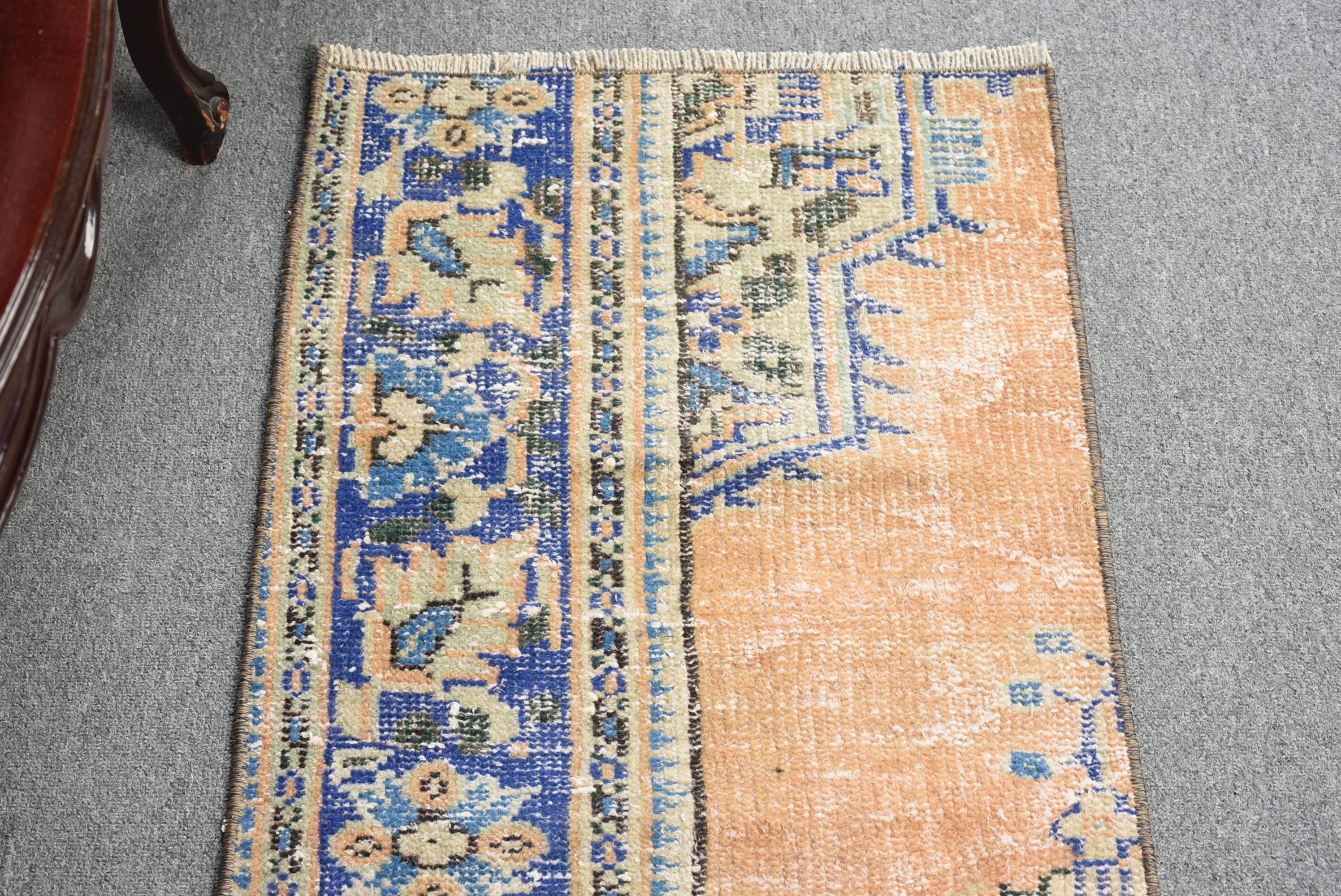 Turuncu Antika Halı, Yatak Odası Halısı, 1.6x3.5 ft Küçük Halılar, Banyo Halısı, Vintage Halı, El Yapımı Halılar, Türk Halısı, Duvara Asılı Halı