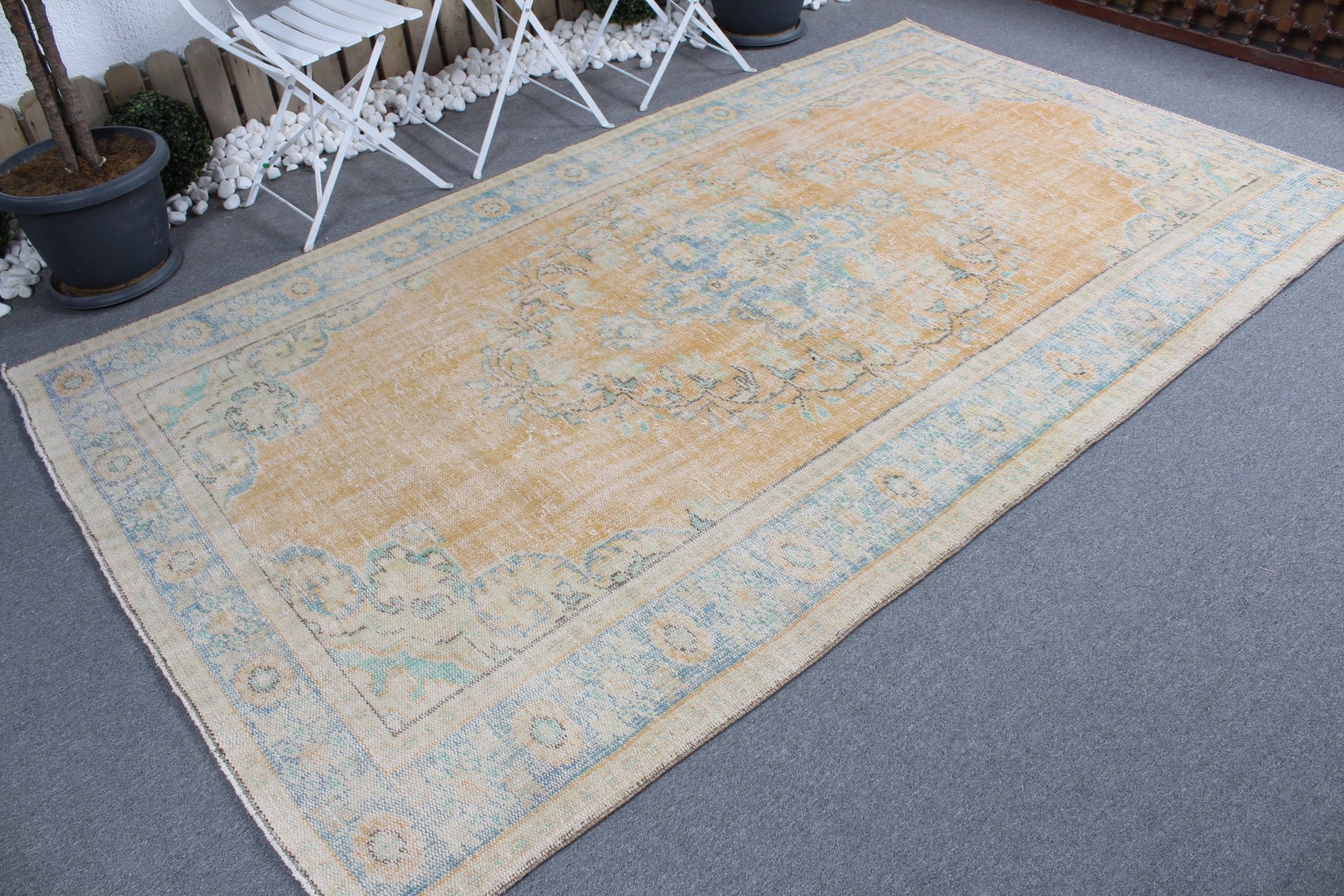 Vintage Rug, Orange Floor Rug, Turkish Rugs, Wool Rug, Rugs for Bedroom, Bedroom Rug, 5.7x9.3 ft Large Rug, Salon Rug