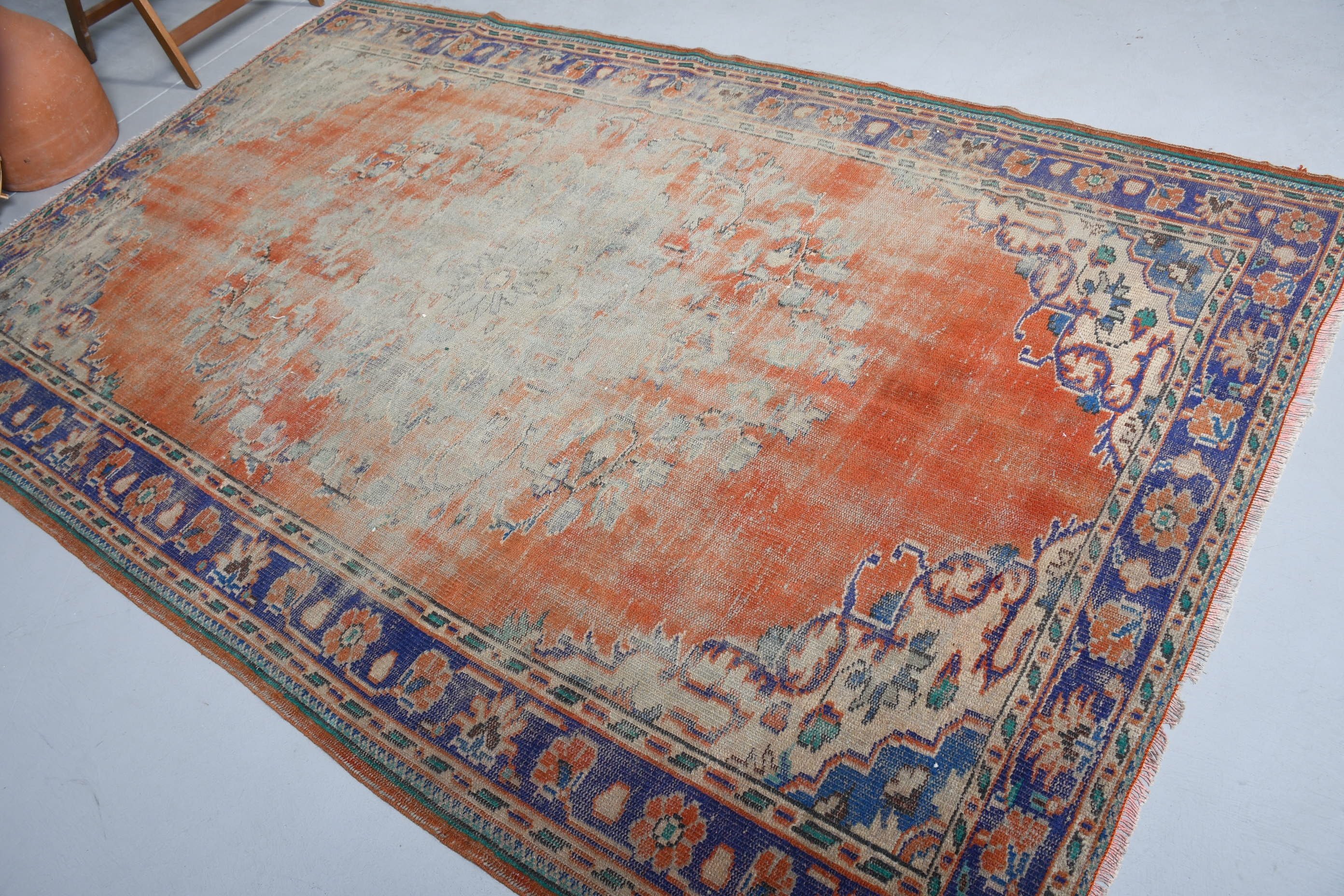 Vintage Rugs, Rugs for Living Room, Floor Rugs, Moroccan Rug, Turkish Rugs, Dining Room Rugs, Orange Bedroom Rugs, 5.9x9.2 ft Large Rug