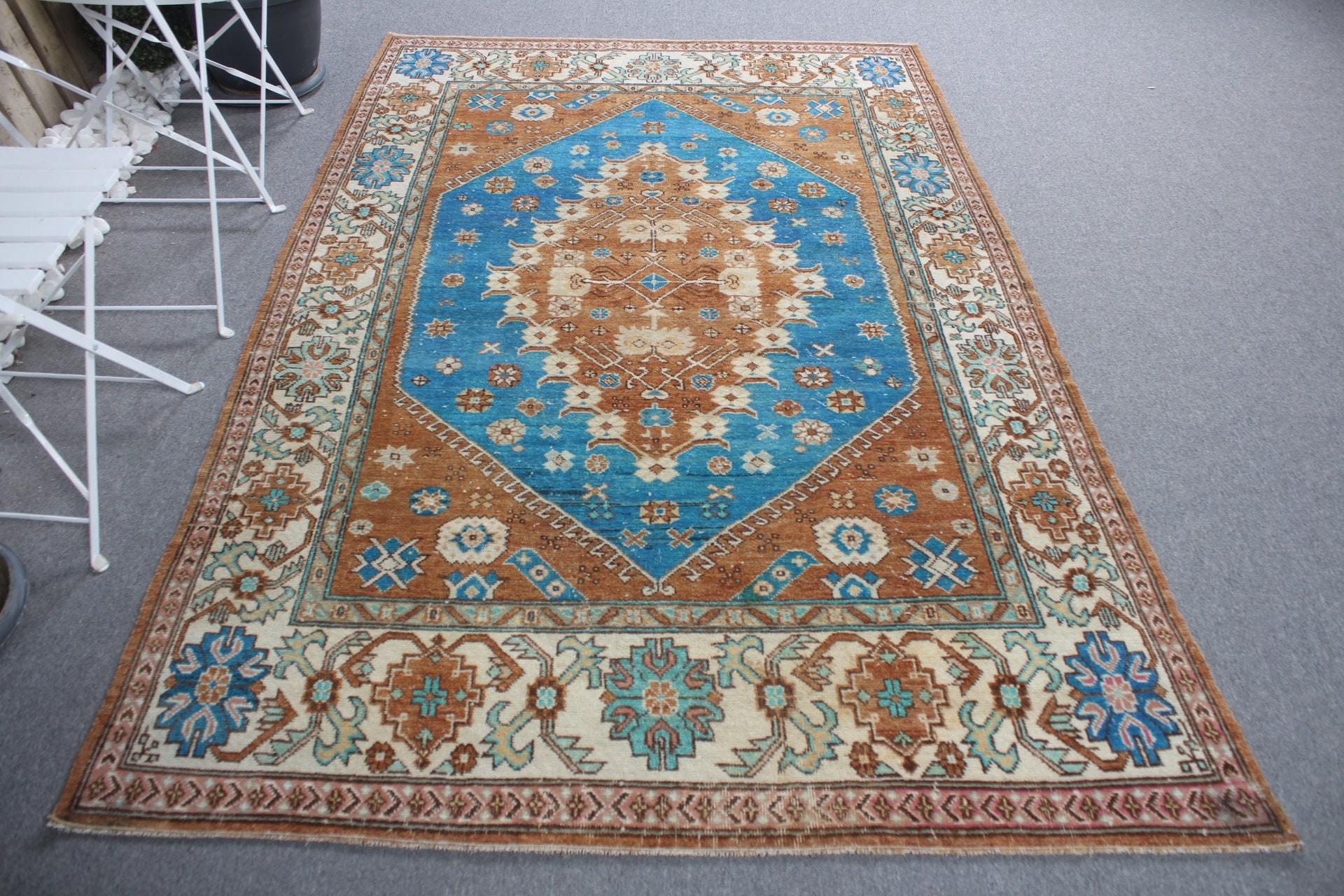 Vintage Halı, Türk Halısı, Fas Halısı, 5.1x7.9 ft Büyük Halı, Kahverengi Antika Halı, Salon Halıları, Yatak Odası Halıları, Yatak Odası Halıları