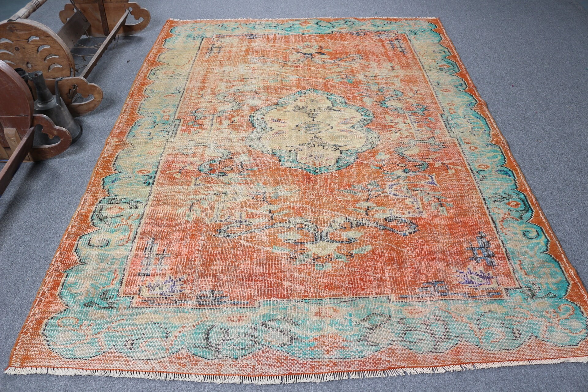 Türk Halısı, 6.1x8.1 ft Büyük Halı, Yemek Odası Halıları, Kırmızı Ev Dekor Halısı, Anadolu Halısı, Hindi Halısı, Vintage Halılar, Oushak Halısı, Salon Halıları