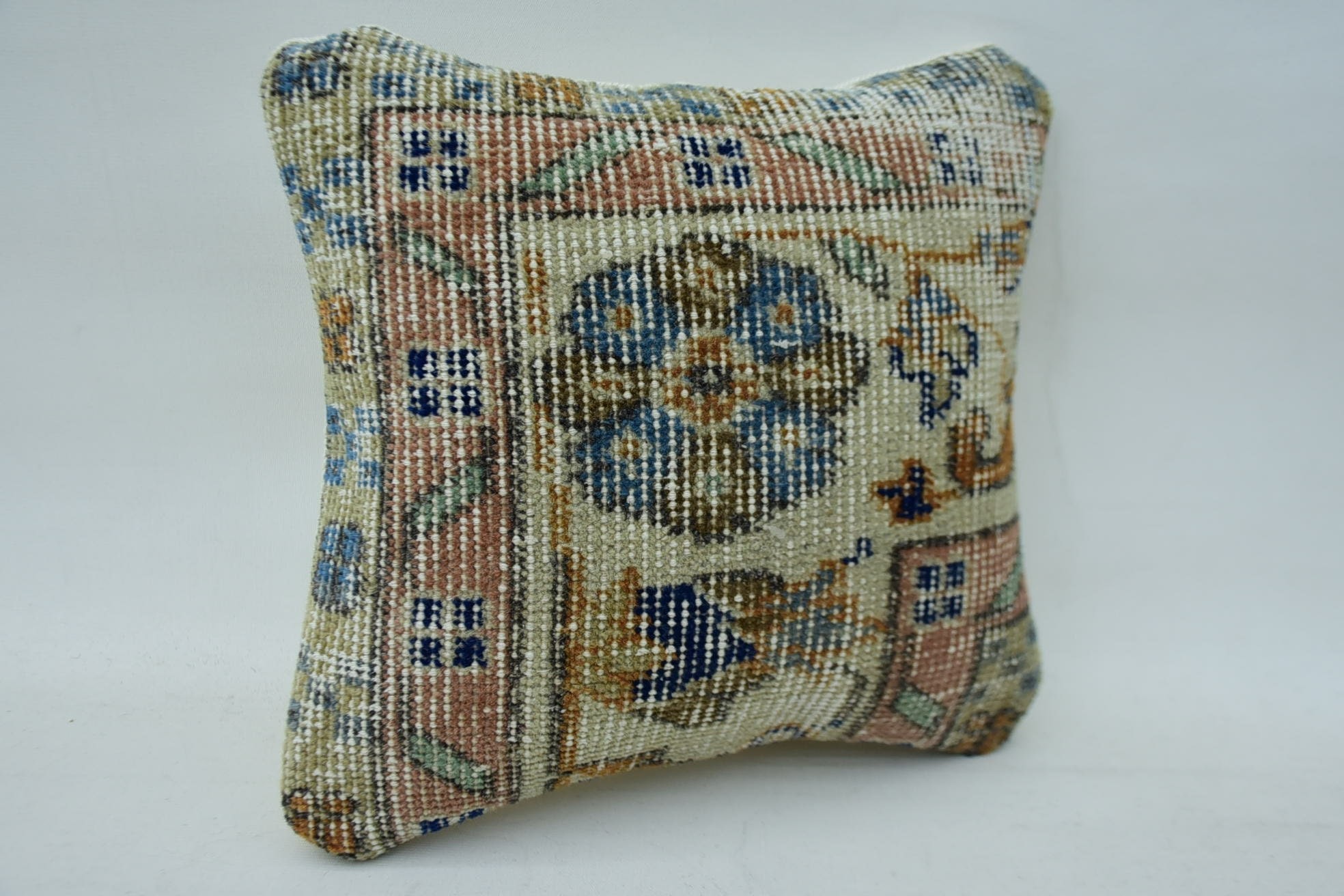 Vintage Yastık, Kanepe Yastık, 12"x12" Bej Kırlent Kılıfı, Osmanlı Yastık Kılıfı, Tek Yastık, Vintage Kilim Kırlent