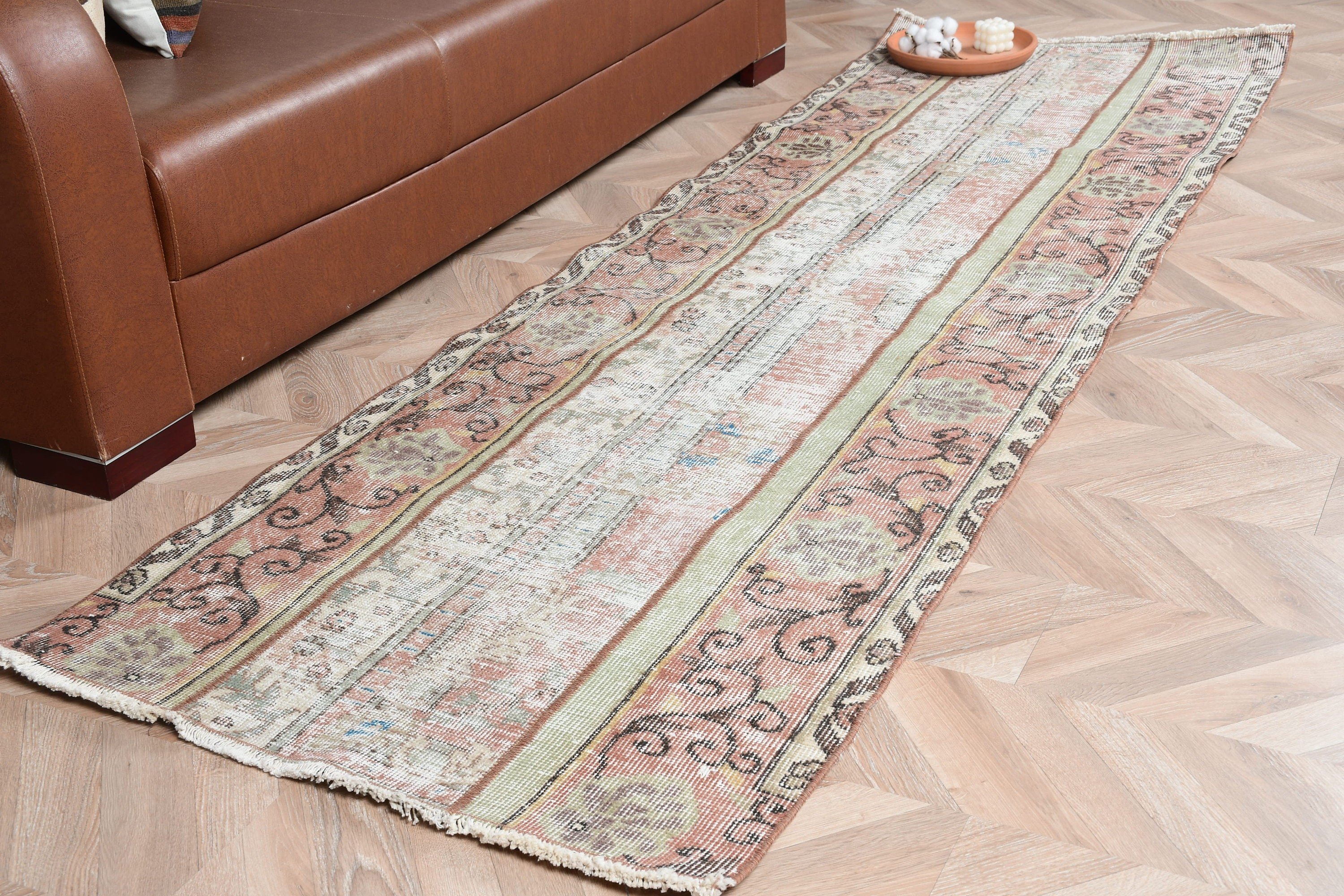 2.7x8.6 ft Runner Rug, Turkish Rug, Green Oriental Rug, Moroccan Rug, Office Rug, Oriental Rug, Vintage Rug, Corridor Rug, Kitchen Rug