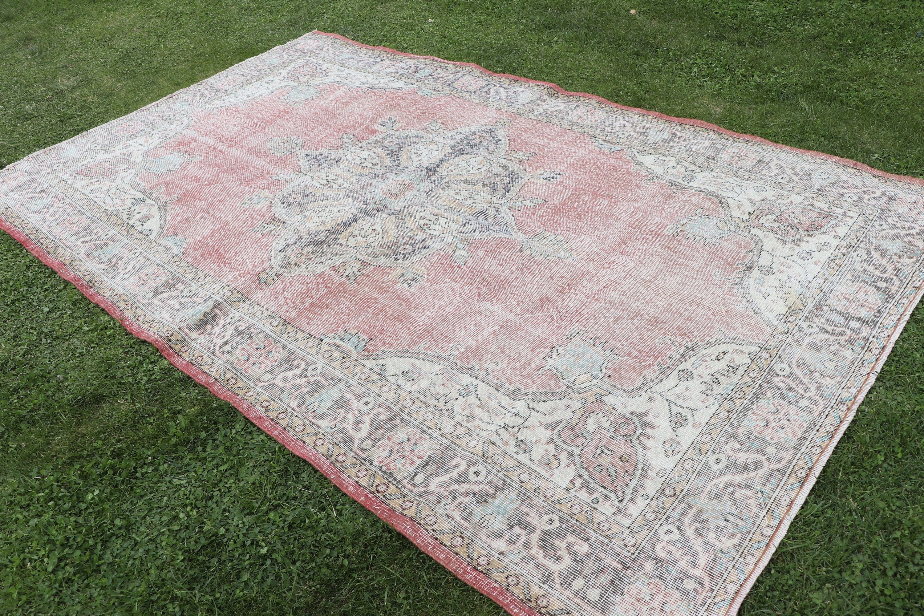 Türk Halısı, Ofis Halısı, 6x9.7 ft Büyük Halı, Vintage Halılar, El Dokuma Halı, Büyük Boho Halısı, Yatak Odası Halıları, Kırmızı Oryantal Halılar, Boho Halıları