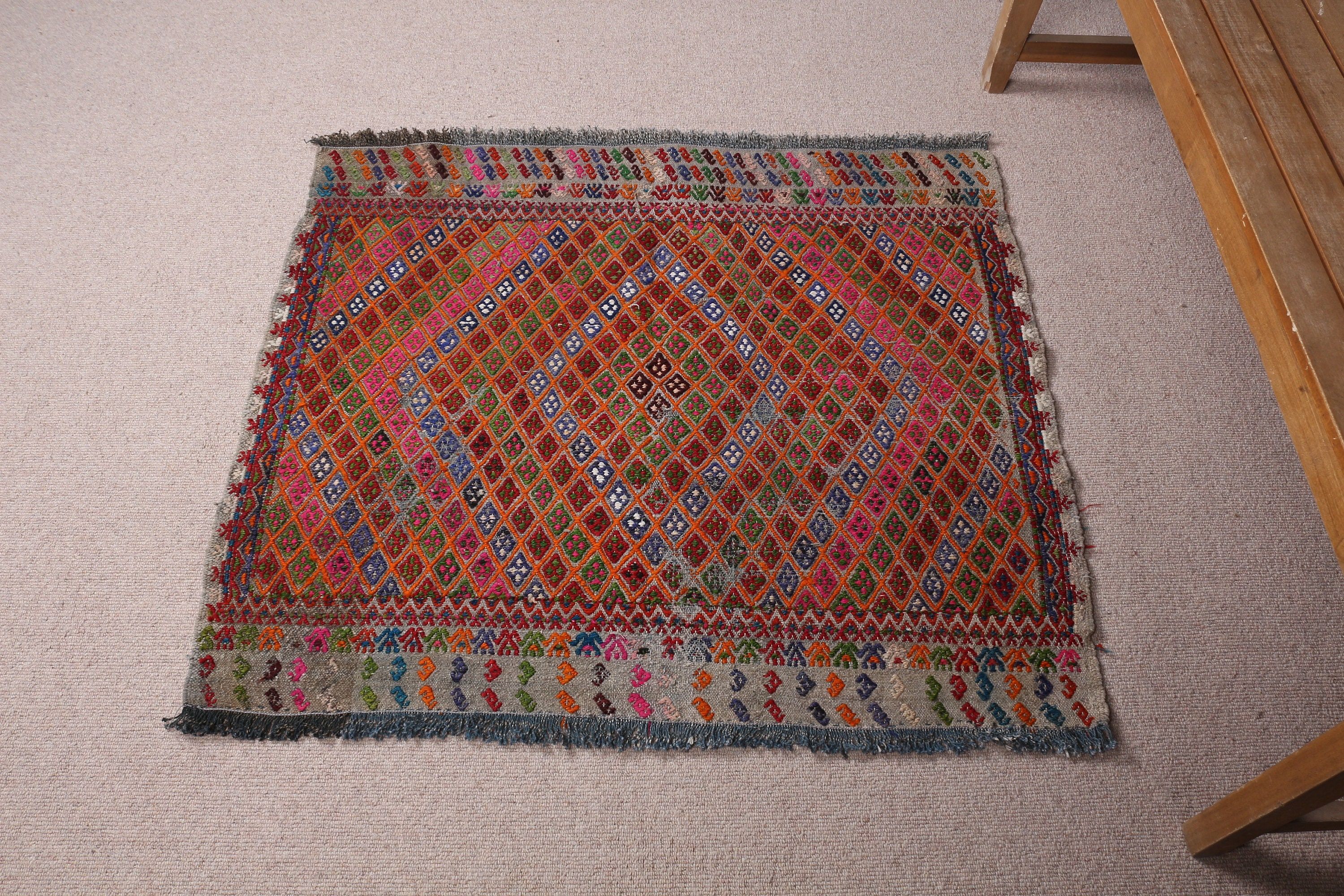 Turkish Rug, Kilim, Rainbow  3x3.4 ft Small Rug, Door Mat Rug, Aztec Rug, Vintage Rug, Kitchen Rugs, Nursery Rugs, Oushak Rug