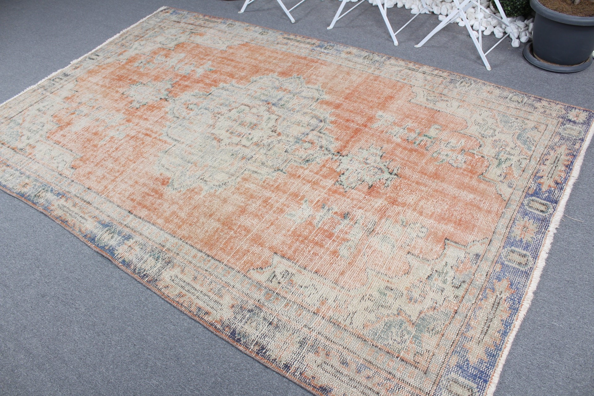 Turkish Rug, Bedroom Rugs, Outdoor Rug, 5.7x8.7 ft Large Rugs, Orange Wool Rug, Vintage Rug, Kitchen Rugs, Living Room Rug, Large Boho Rugs