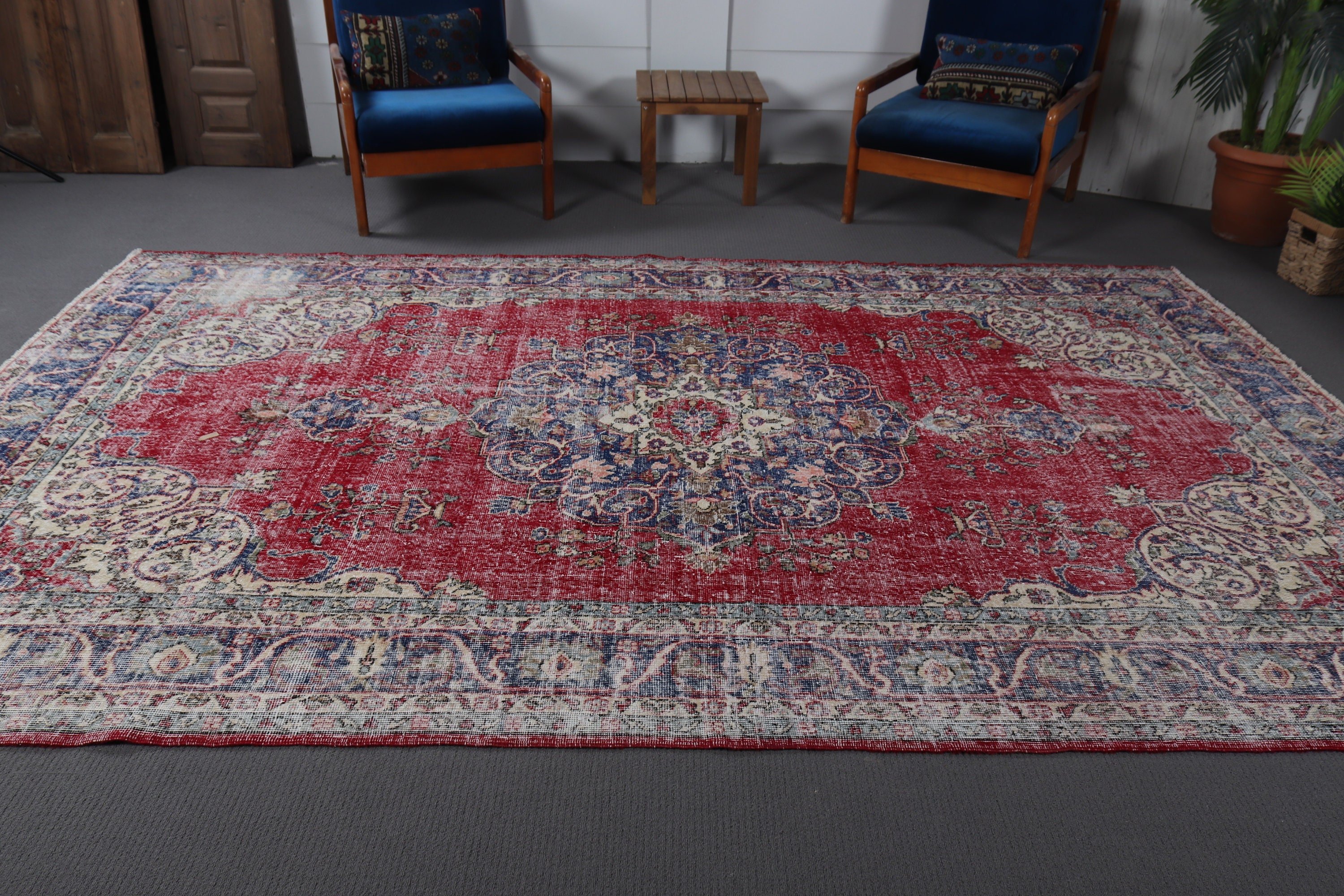 7.1x11.2 ft Oversize Rug, Floor Rug, Turkish Rugs, Blue Bedroom Rug, Vintage Rug, Oversize Vintage Rugs, Salon Rug, Antique Rugs, Boho Rugs