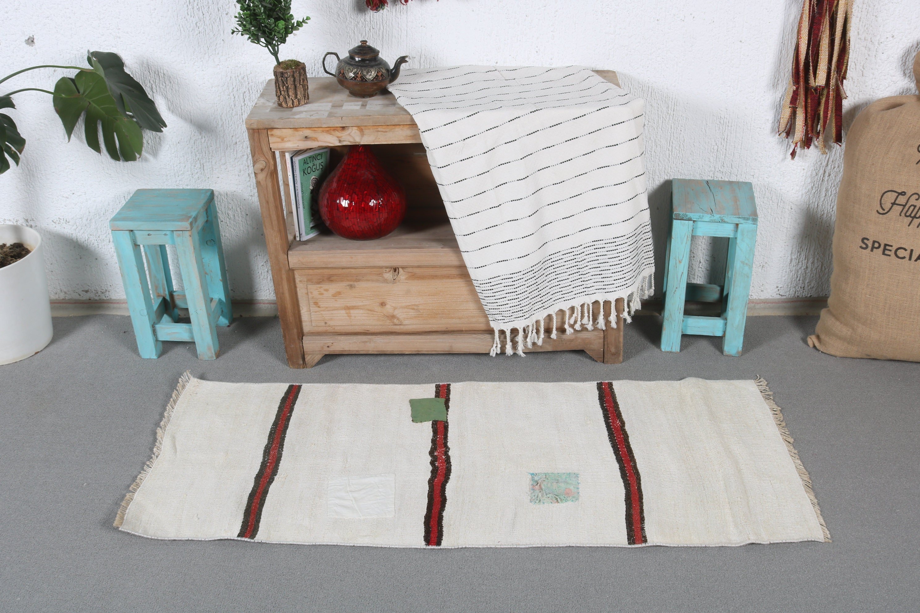 Yurt Halısı, Türk Halısı, Yatak Odası Halıları, Ev Dekor Halısı, Banyo Halısı, Giriş Halıları, Vintage Halı, Beyaz Ev Dekor Halıları, 1.7x4.4 ft Küçük Halı