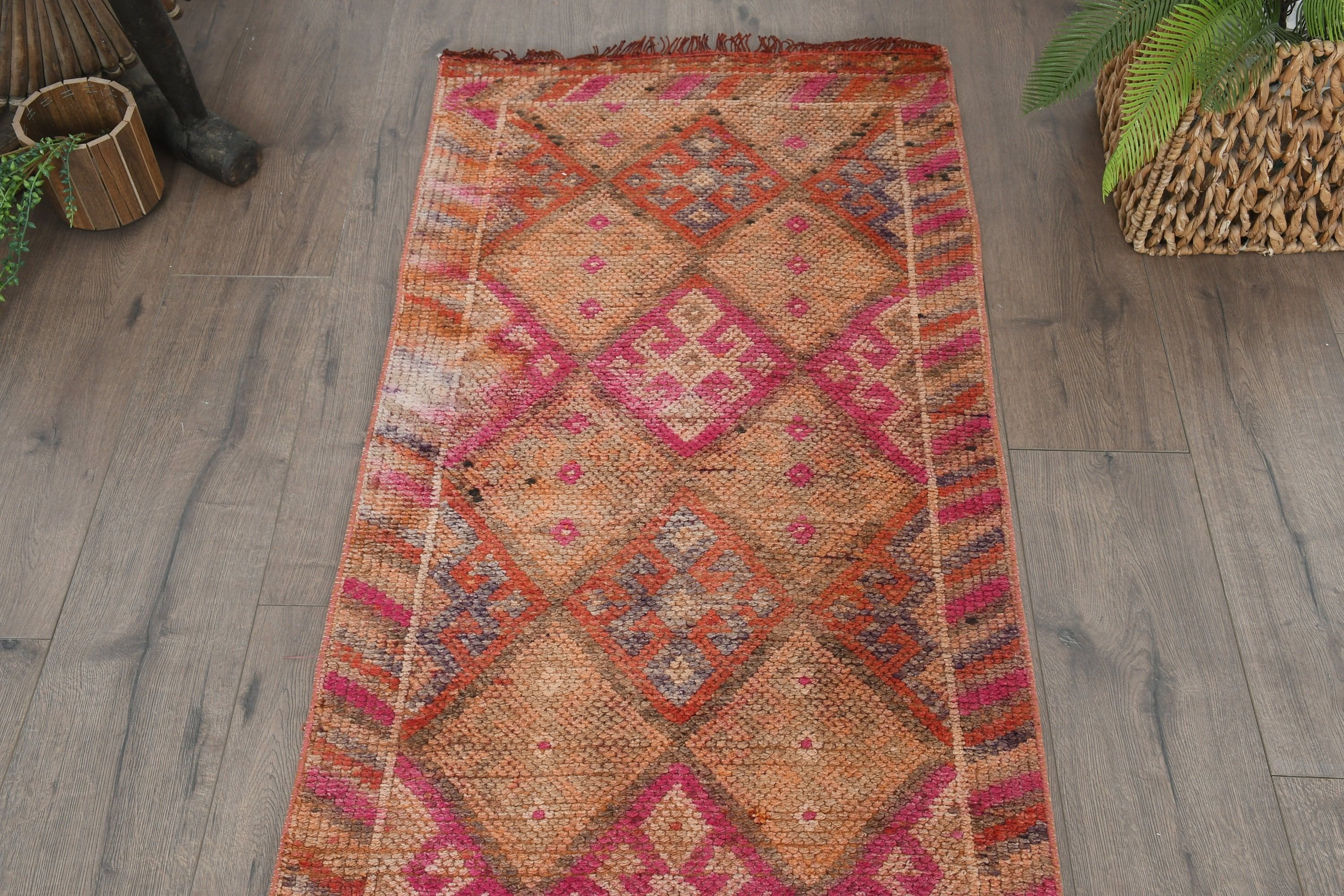 Anatolian Rug, Stair Rug, Vintage Rugs, Turkish Rug, Corridor Rug, Pink Oriental Rug, Eclectic Rugs, Oriental Rug, 2.3x13.1 ft Runner Rugs