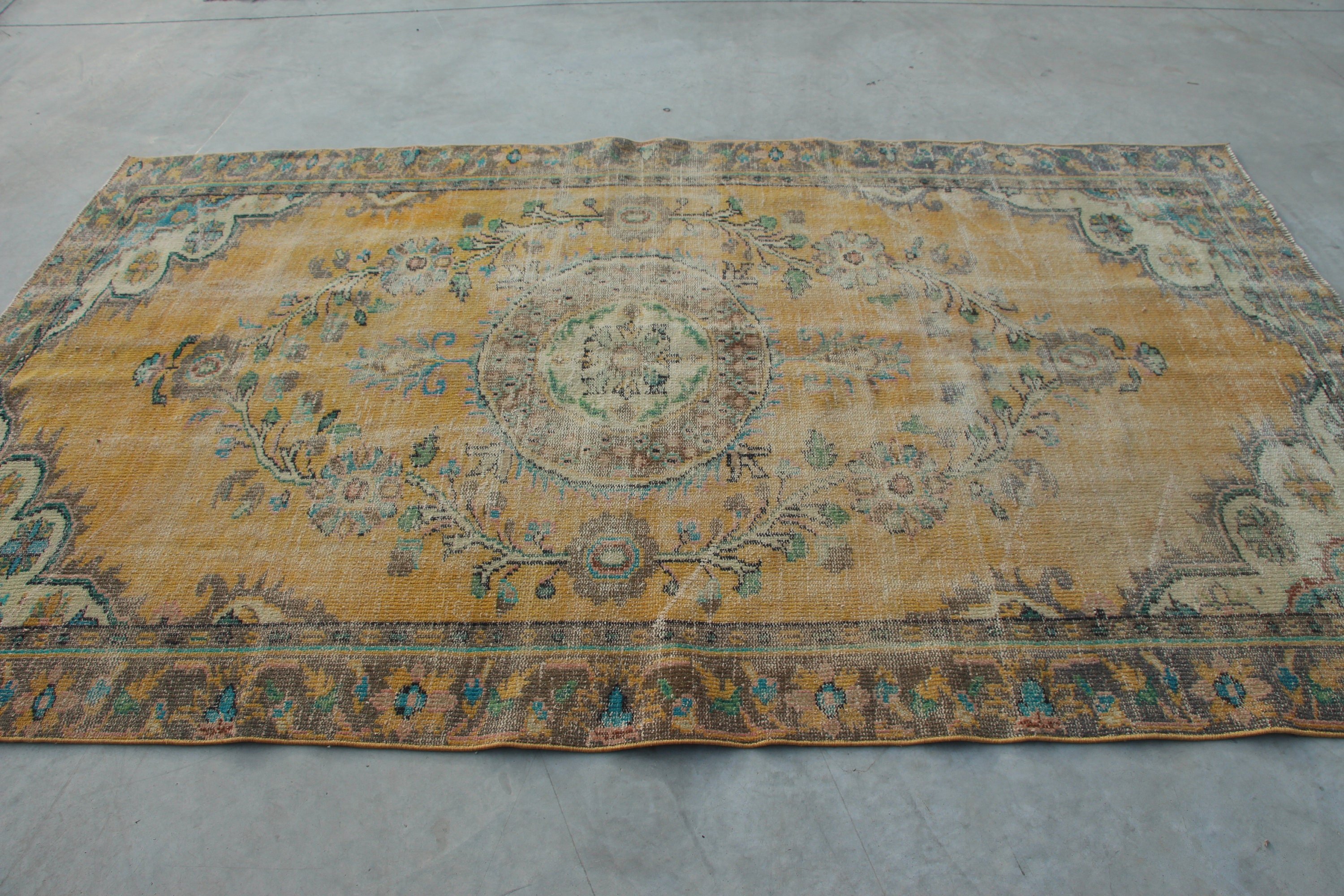 Turkish Rugs, Living Room Rugs, Rugs for Living Room, Yellow Wool Rug, Bedroom Rugs, 5.6x9.2 ft Large Rug, Vintage Rug, Antique Rug