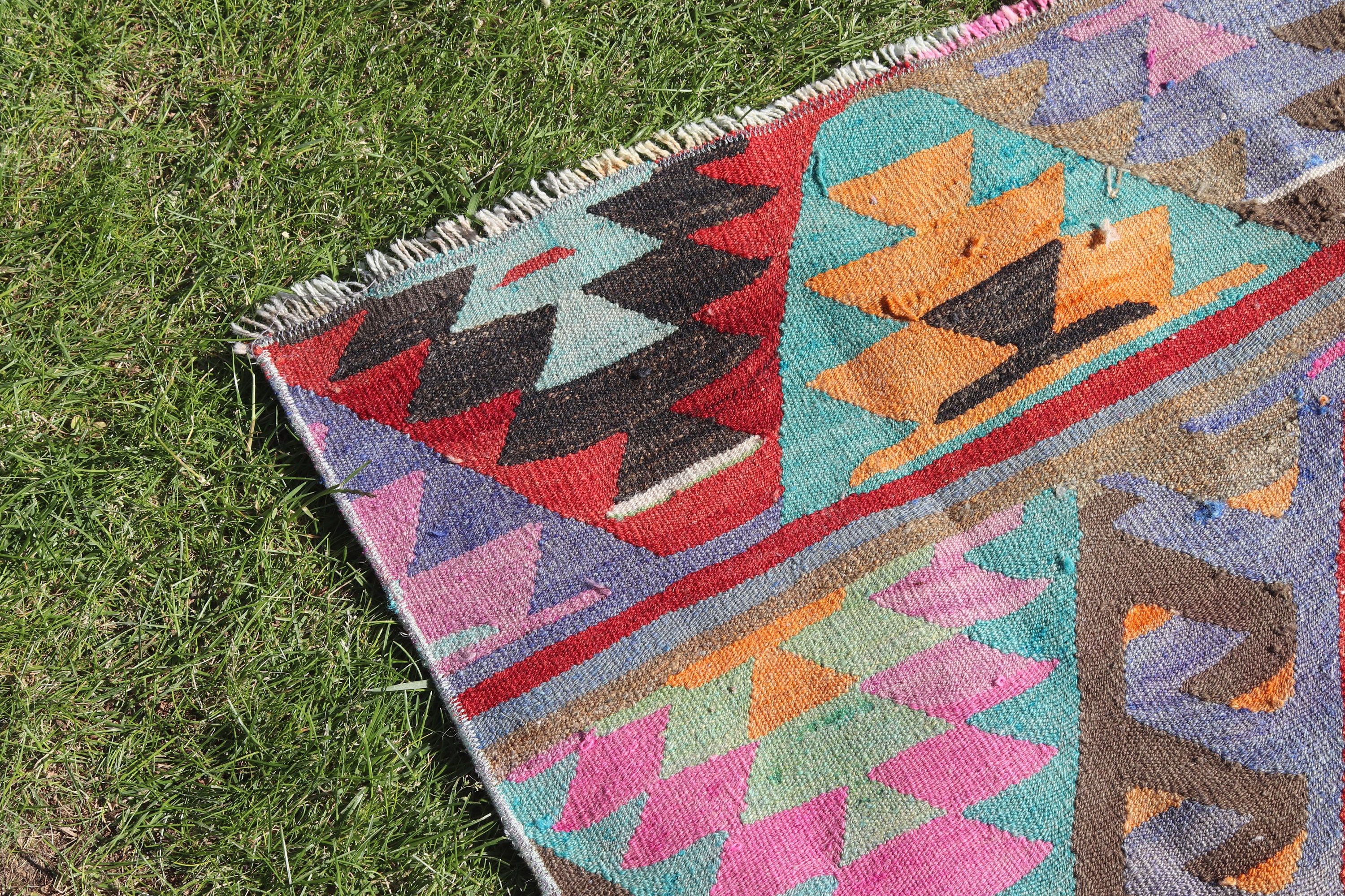 Kilim, Gökkuşağı 4.1x8.8 ft Alan Halısı, Çocuk Halısı, Vintage Halı, Oushak Bölgesi Halıları, Türk Halısı, Yatak Odası Halısı, Ev Dekorasyonu Halısı