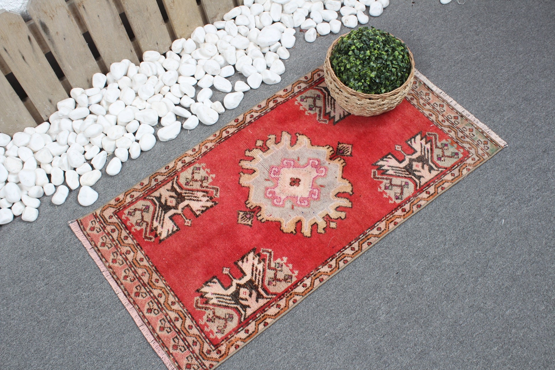 Red Wool Rug, Art Rug, Vintage Rugs, Nursery Rugs, Bath Rug, Rugs for Kitchen, Oushak Rugs, 1.7x3.1 ft Small Rug, Turkish Rug