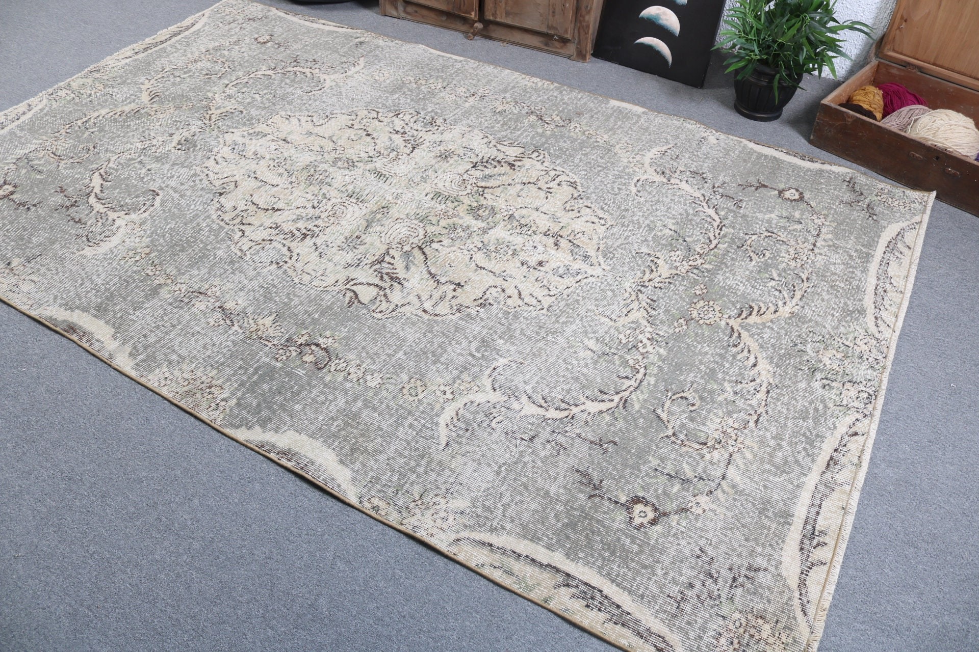 Statement Rug, Kitchen Rug, 5.4x8.8 ft Large Rug, Bedroom Rugs, Salon Rugs, Vintage Decor Rug, Turkish Rug, Vintage Rugs, Gray Boho Rugs