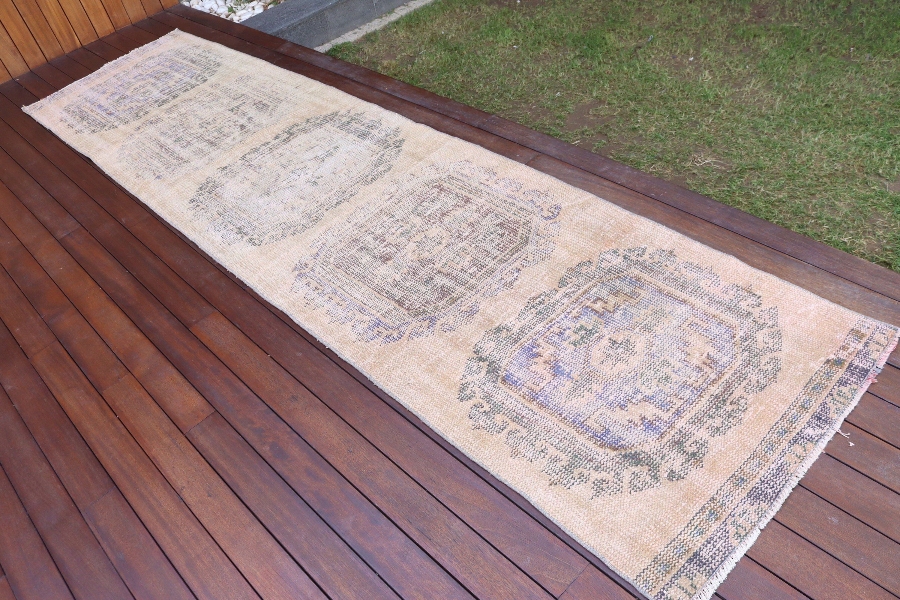 Runner Halıları, Mutfak Halısı, Türk Halıları, Bohem Halıları, Havalı Halı, El Dokuma Halıları, 2,8x11,2 ft Runner Halısı, Vintage Halı, Bej Yün Halılar