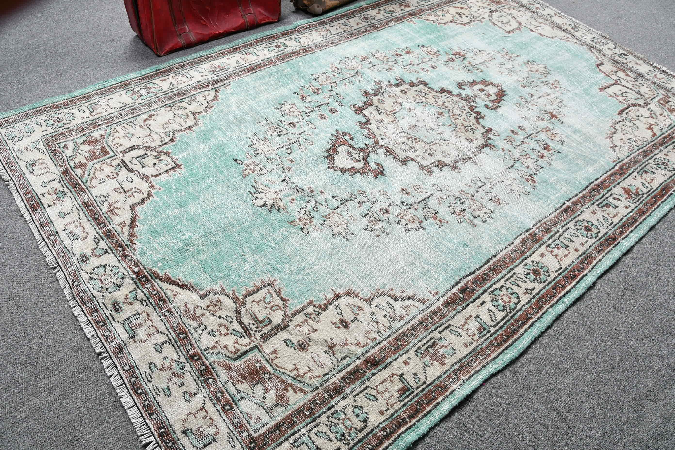 Vintage Rug, Living Room Rugs, Green Anatolian Rug, Turkish Rugs, Cool Rugs, Old Rug, 5.7x8.7 ft Large Rugs, Moroccan Rugs, Dining Room Rug