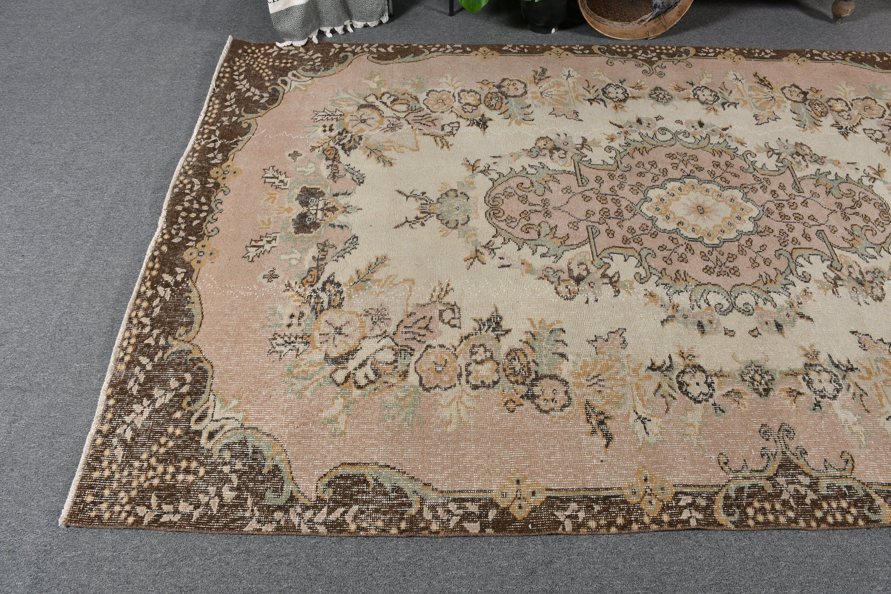 Vintage Halılar, Bej Fas Halıları, Salon Halıları, 5.4x9.2 ft Büyük Halı, Türk Halısı, Özel Halı, Antika Halılar, Oturma Odası Halıları