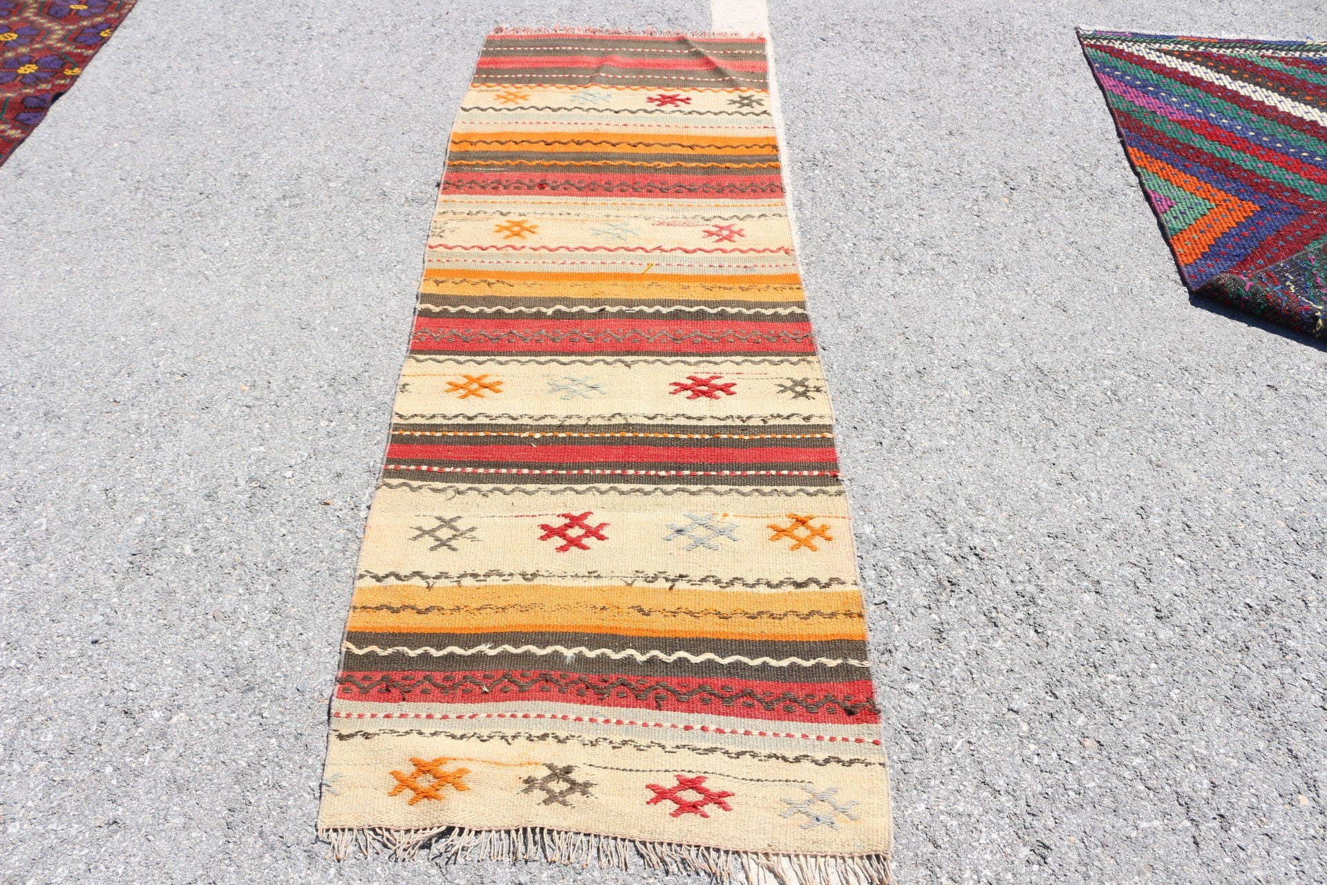 Vintage Rug, Orange Anatolian Rug, Custom Rugs, Turkish Rug, 2.3x6.8 ft Runner Rugs, Kilim, Kitchen Rug, Stair Rug, Cool Rugs, Antique Rug