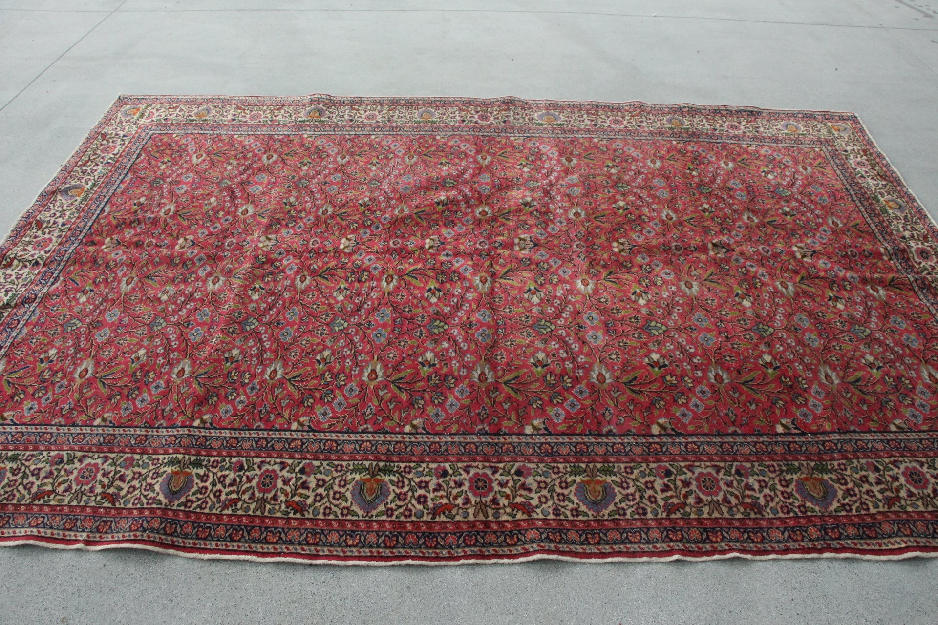 Dekoratif Halı, Kırmızı Oushak Halılar, 6.3x9.4 ft Büyük Halı, Oturma Odası Halıları, Türk Halısı, Vintage Halı, Yatak Odası Halısı, Salon Halısı, Mutfak Halıları