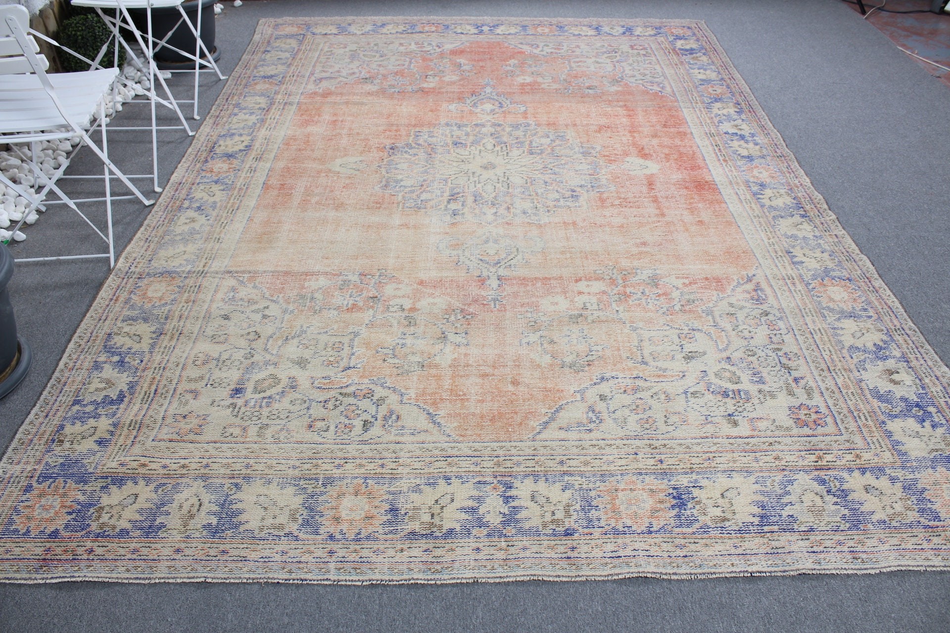 Red Floor Rug, Living Room Rugs, Oushak Rugs, Dining Room Rug, Pale Rug, Vintage Rug, Turkish Rug, Antique Rug, 7.5x10.8 ft Oversize Rug