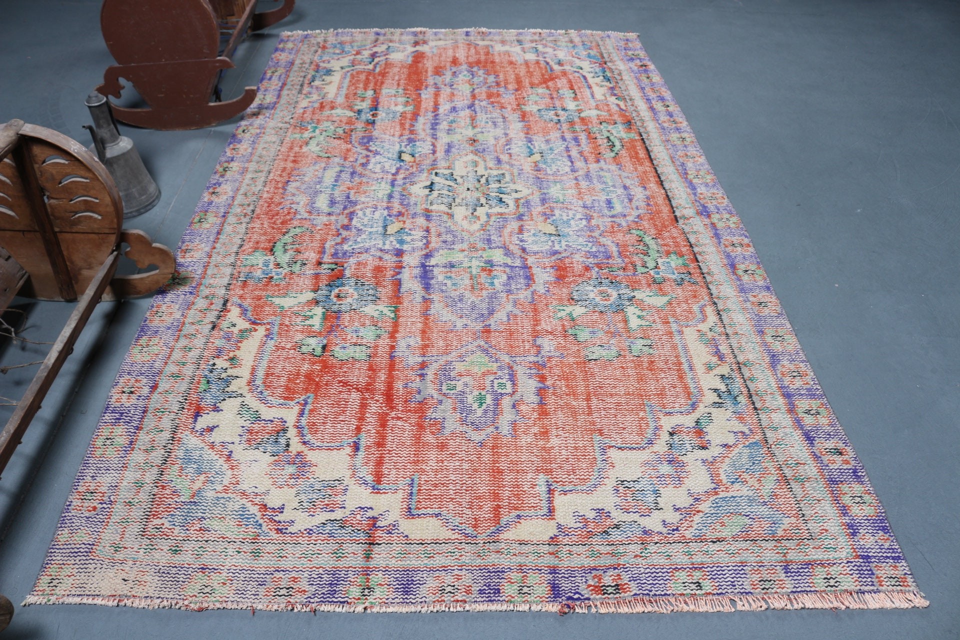 Eklektik Halı, Salon Halısı, Harika Halılar, Vintage Halı, Turuncu Yatak Odası Halıları, Yemek Odası Halısı, 5.4x9 ft Büyük Halı, Ev Dekorasyonu Halıları, Türk Halıları