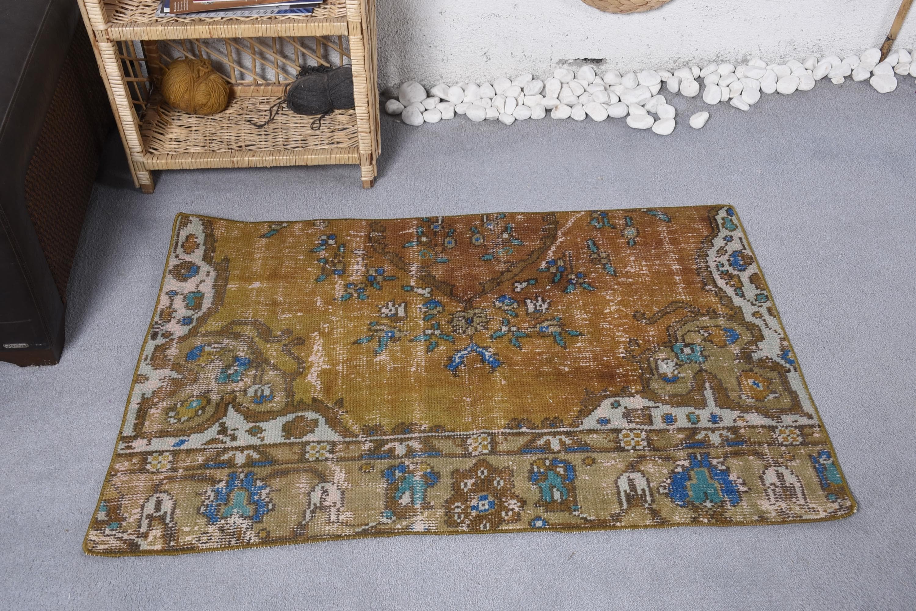 Küçük Alan Halıları, Boho Halısı, Vintage Halılar, Yer Halısı, Yatak Odası Halıları, Türk Halısı, Araba Paspas Halısı, 2,5x3,8 ft Küçük Halı, Turuncu Oushak Halıları