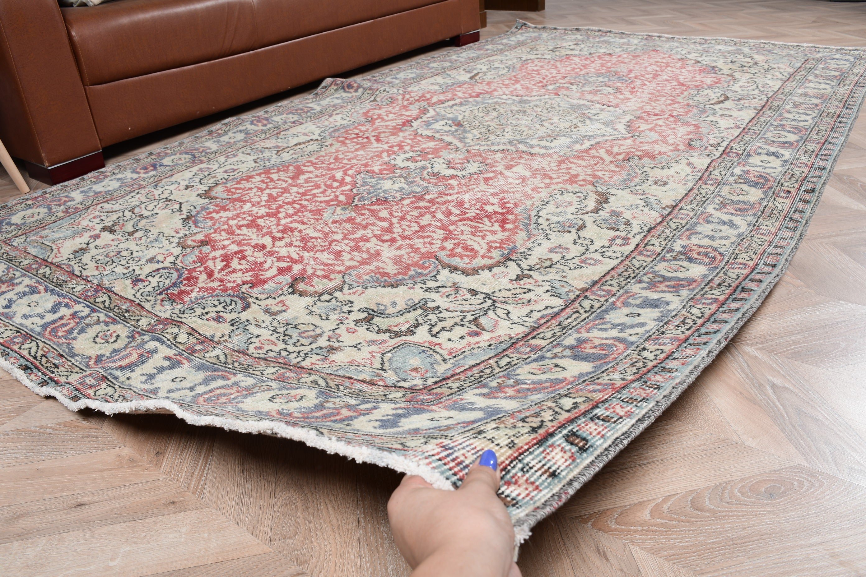 Yün Halı, Vintage Halılar, Salon Halıları, Yer Halısı, Kırmızı 5.2x9.1 ft Büyük Halı, Yatak Odası Halıları, Yemek Odası Halısı, Türk Halısı