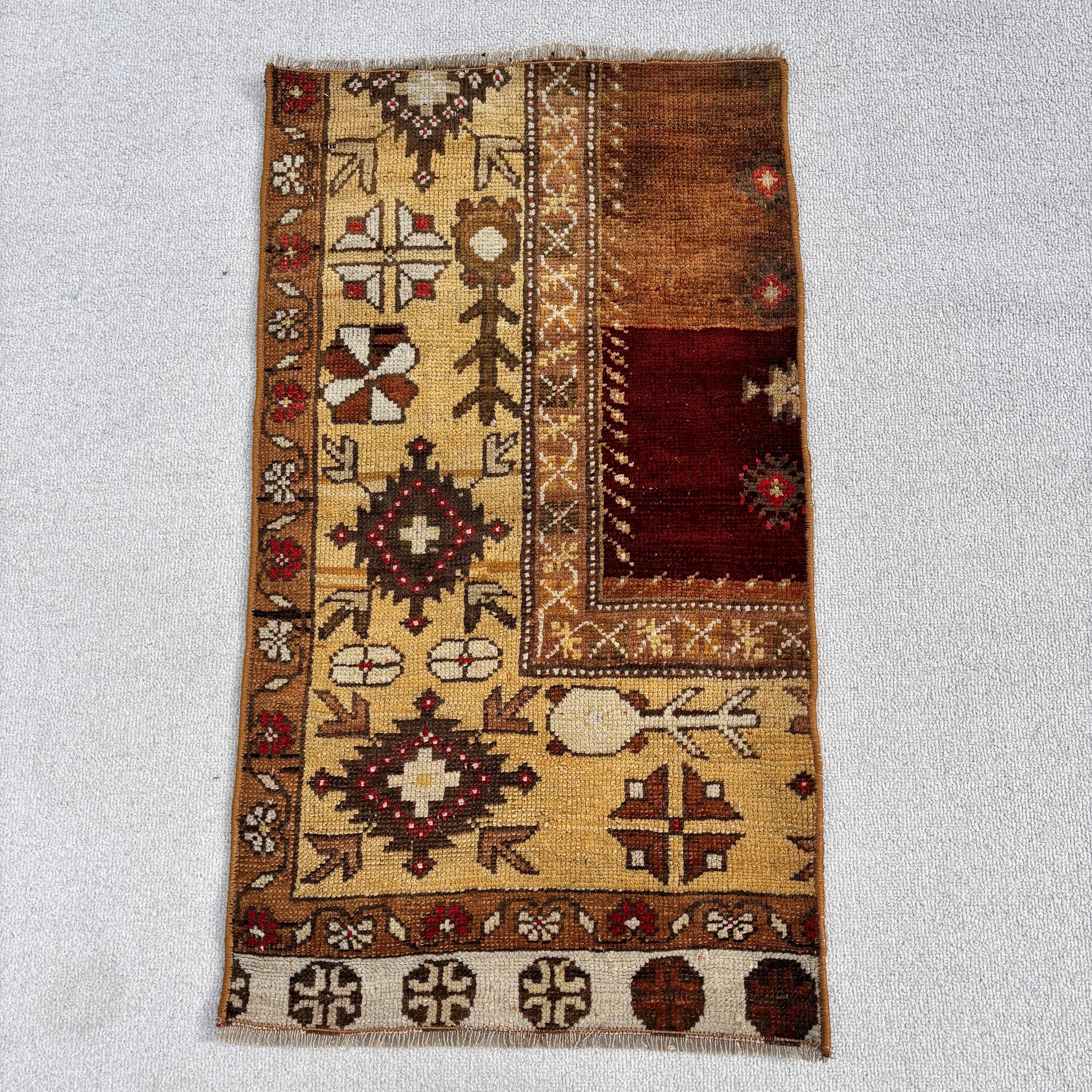 Türk Halısı, 1.5x2.7 ft Küçük Halı, Çocuk Halıları, Kahverengi El Dokuma Halı, Küçük Vintage Halı, Ev Dekor Halısı, Vintage Halılar