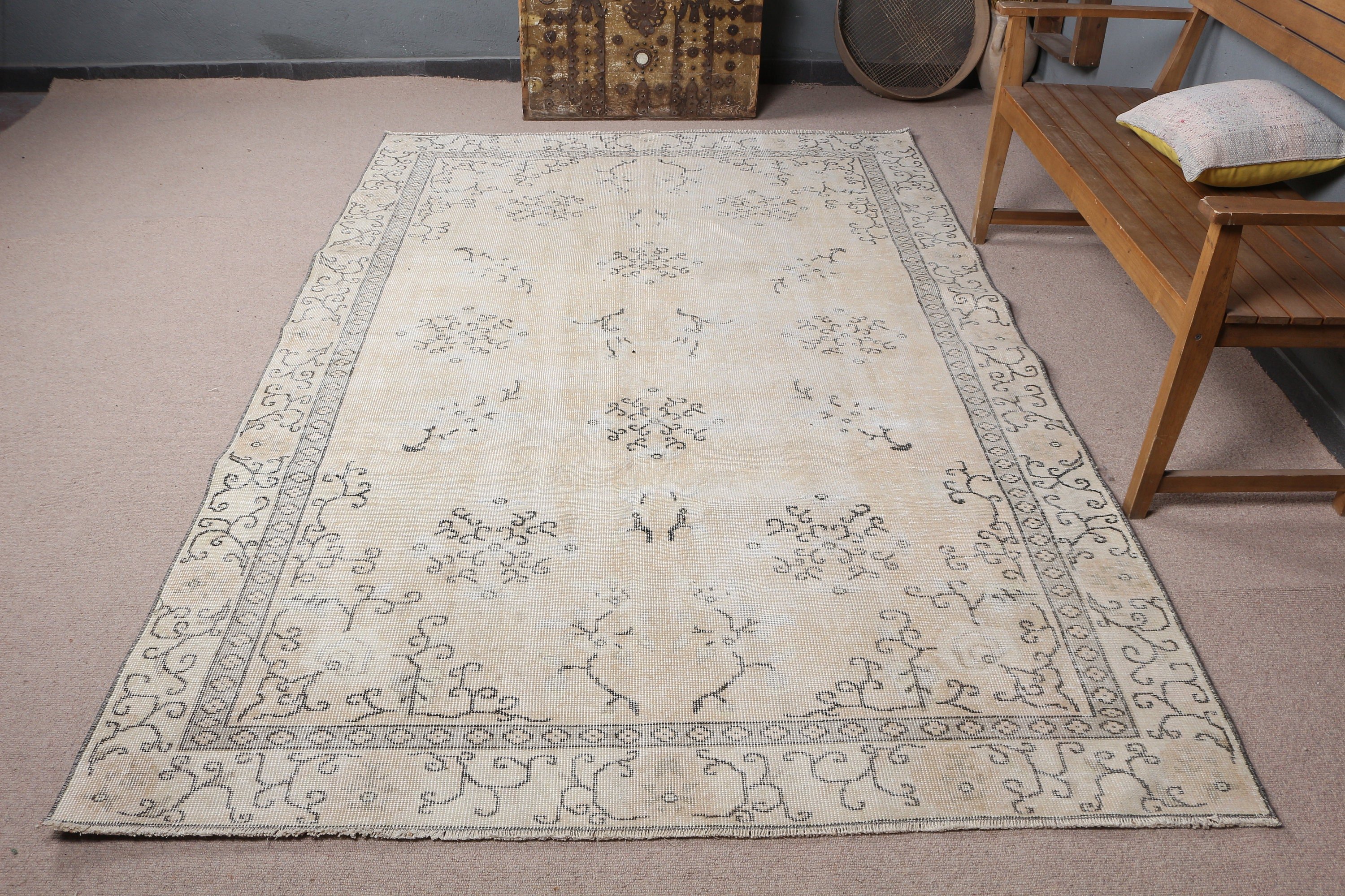 5.8x8.8 ft Büyük Halı, Türk Halısı, Türkiye Halısı, Yer Halısı, Yatak Odası Halısı, Vintage Halılar, Oturma Odası Halısı, Yemek Odası Halısı, Bej Antika Halı