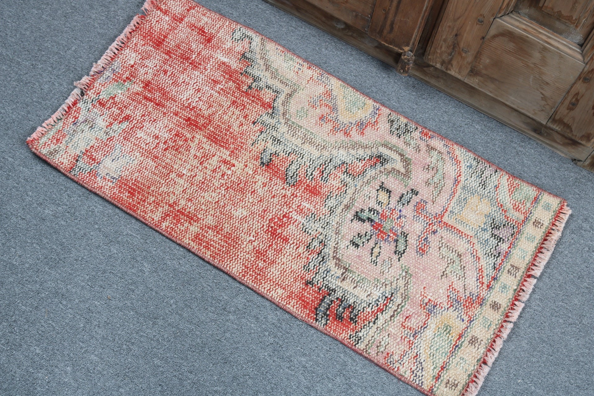 Vintage Rugs, Wall Hanging Rug, Exotic Rugs, Home Decor Rug, 1.4x2.8 ft Small Rugs, Red Floor Rugs, Bedroom Rugs, Turkish Rug, Wool Rug