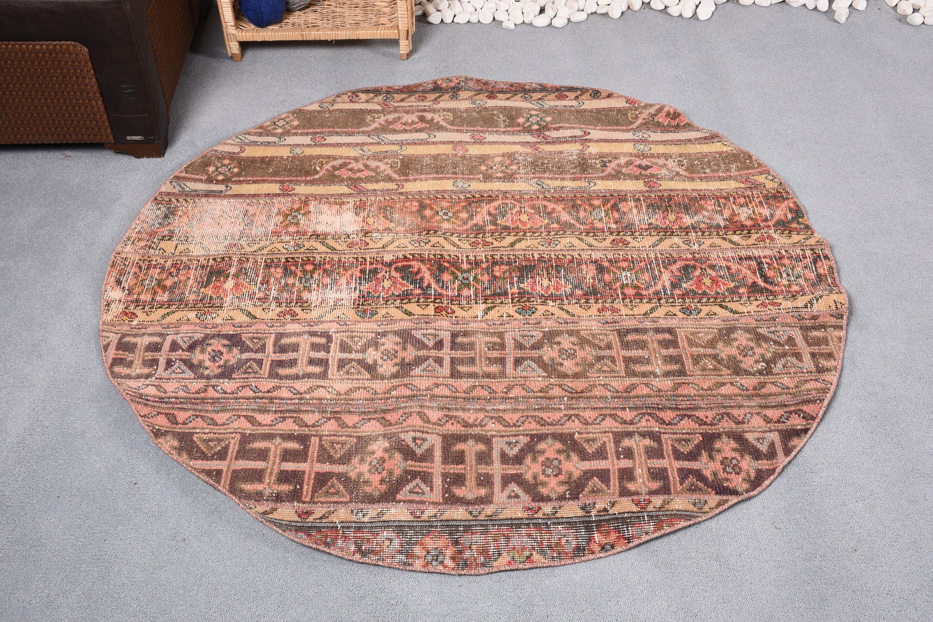 Living Room Rug, Moroccan Rug, Vintage Decor Rug, Oushak Rugs, Ethnic Rug, 4.9x4.9 ft Area Rug, Turkish Rug, Rugs for Kitchen, Vintage Rug