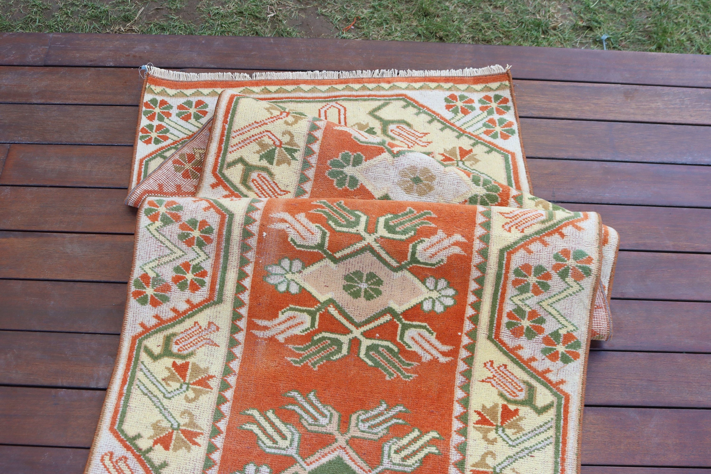 Orange Statement Halıları, Vintage Halı, 2.4x9 ft Runner Halısı, Türk Halısı, Mutfak Halıları, Oryantal Halılar, Vintage Runner Halısı, Fas Halıları