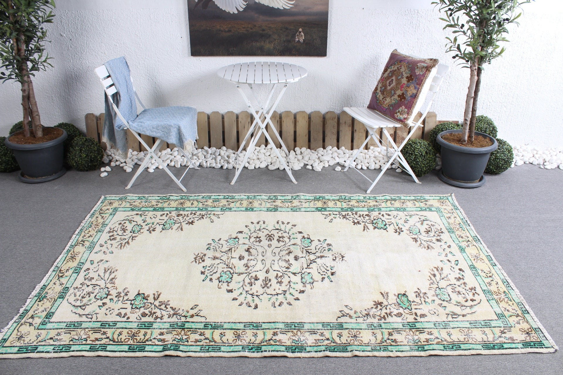 Beige Cool Rugs, Home Decor Rug, Turkish Rug, Dining Room Rug, 4.6x7.4 ft Area Rug, Floor Rug, Art Rug, Rugs for Living Room, Vintage Rug