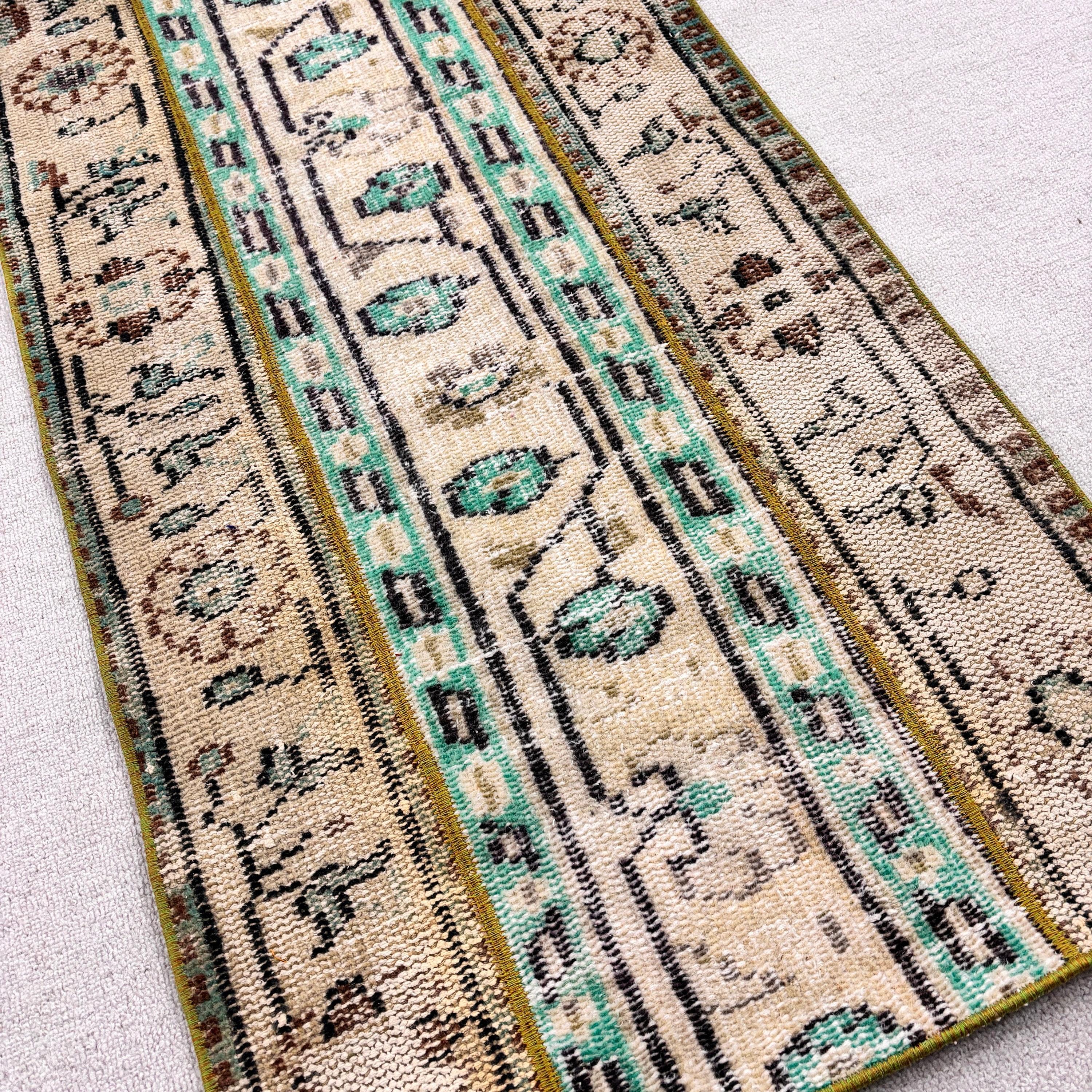 Bathroom Rugs, Anatolian Rugs, Green Geometric Rugs, Rugs for Small Boho, Turkish Rugs, Vintage Rug, 2x3.7 ft Small Rug, Kitchen Rug