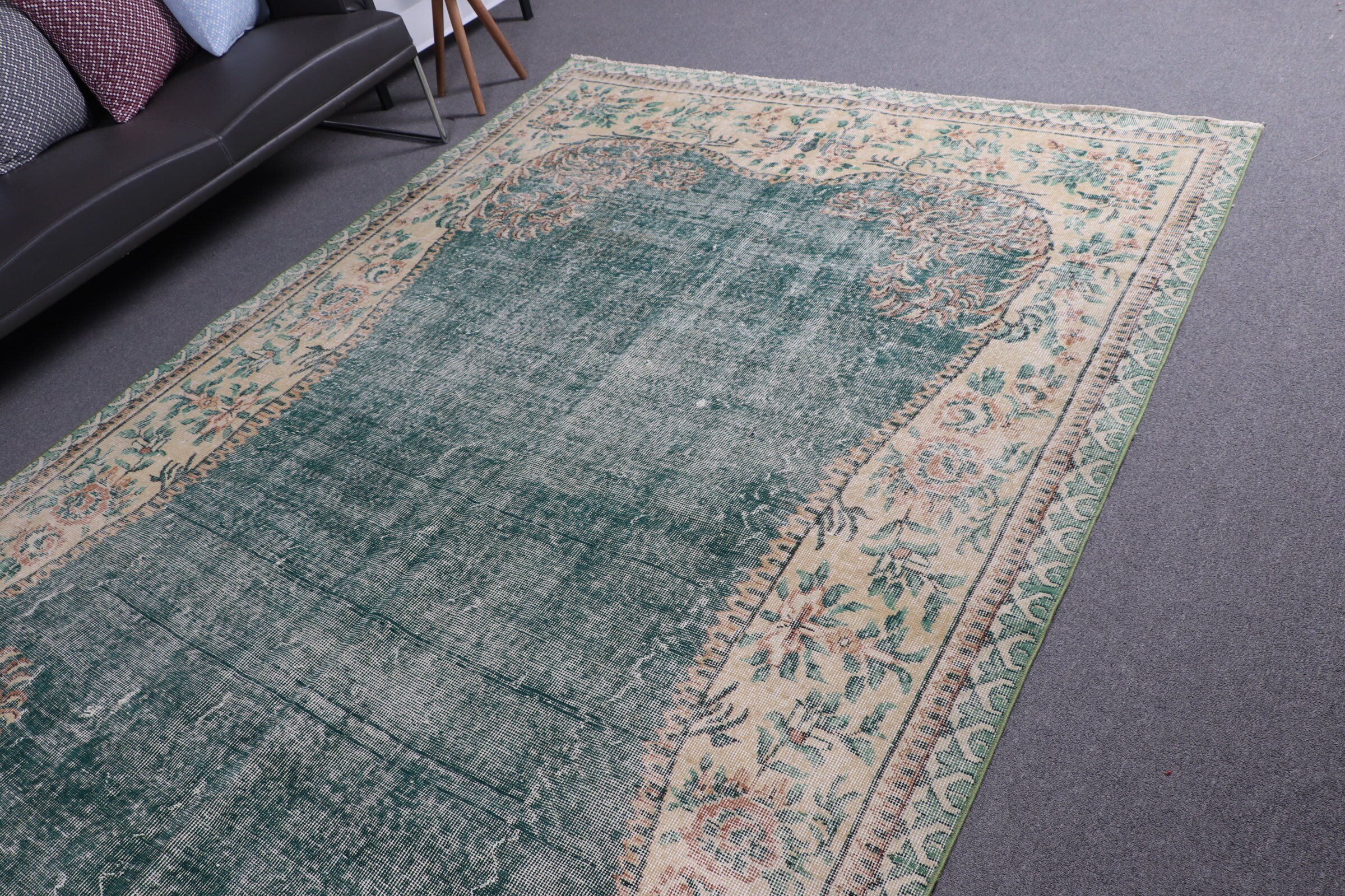 Living Room Rugs, Boho Rug, Green Floor Rug, Wool Rug, Rugs for Salon, Vintage Rug, Cool Rug, Salon Rug, 6.7x10.2 ft Large Rug, Turkish Rug