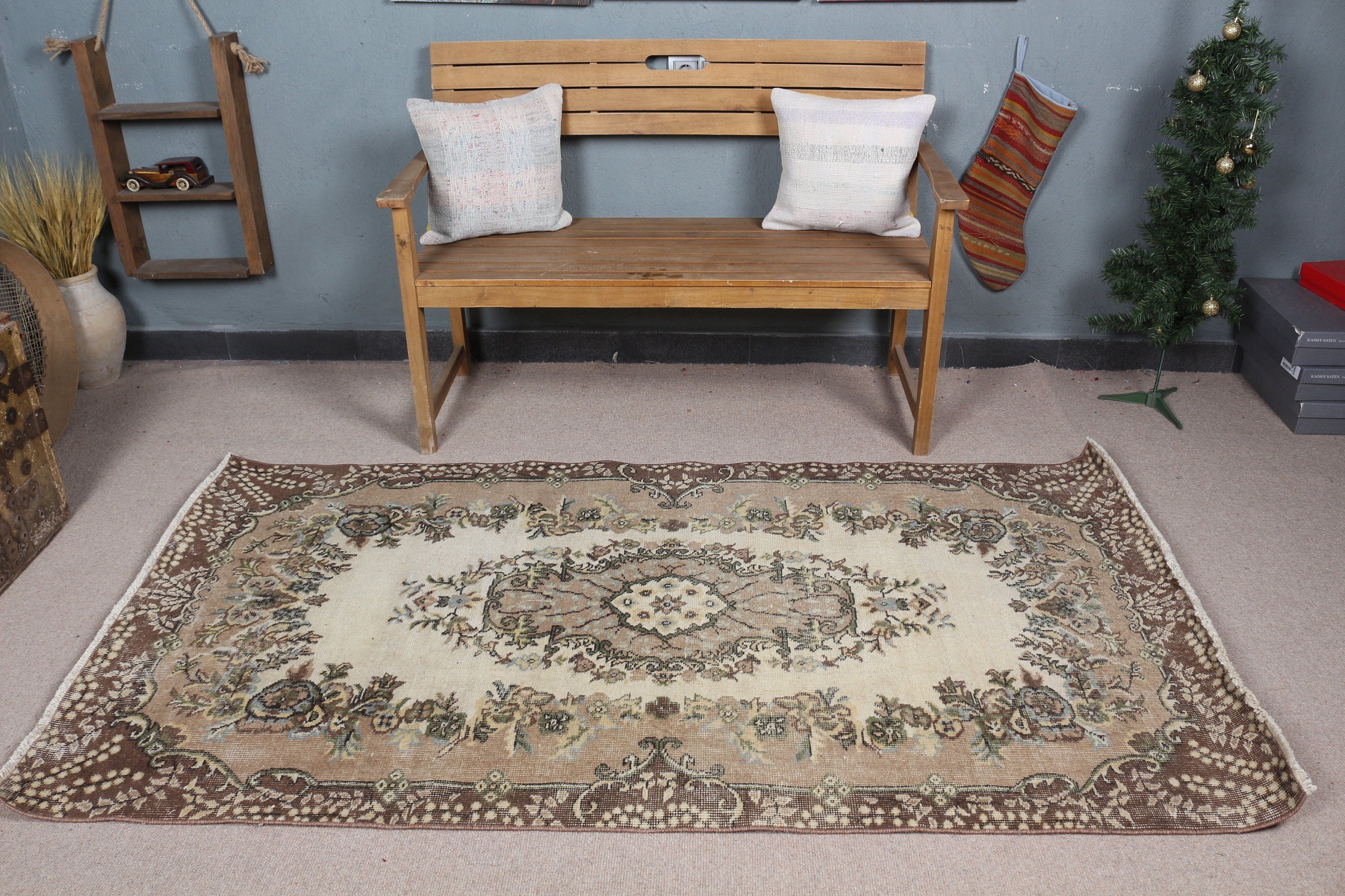 Cute Rug, 3.7x6.9 ft Area Rug, Vintage Rugs, Brown Cool Rug, Dining Room Rug, Anatolian Rug, Indoor Rugs, Turkish Rugs