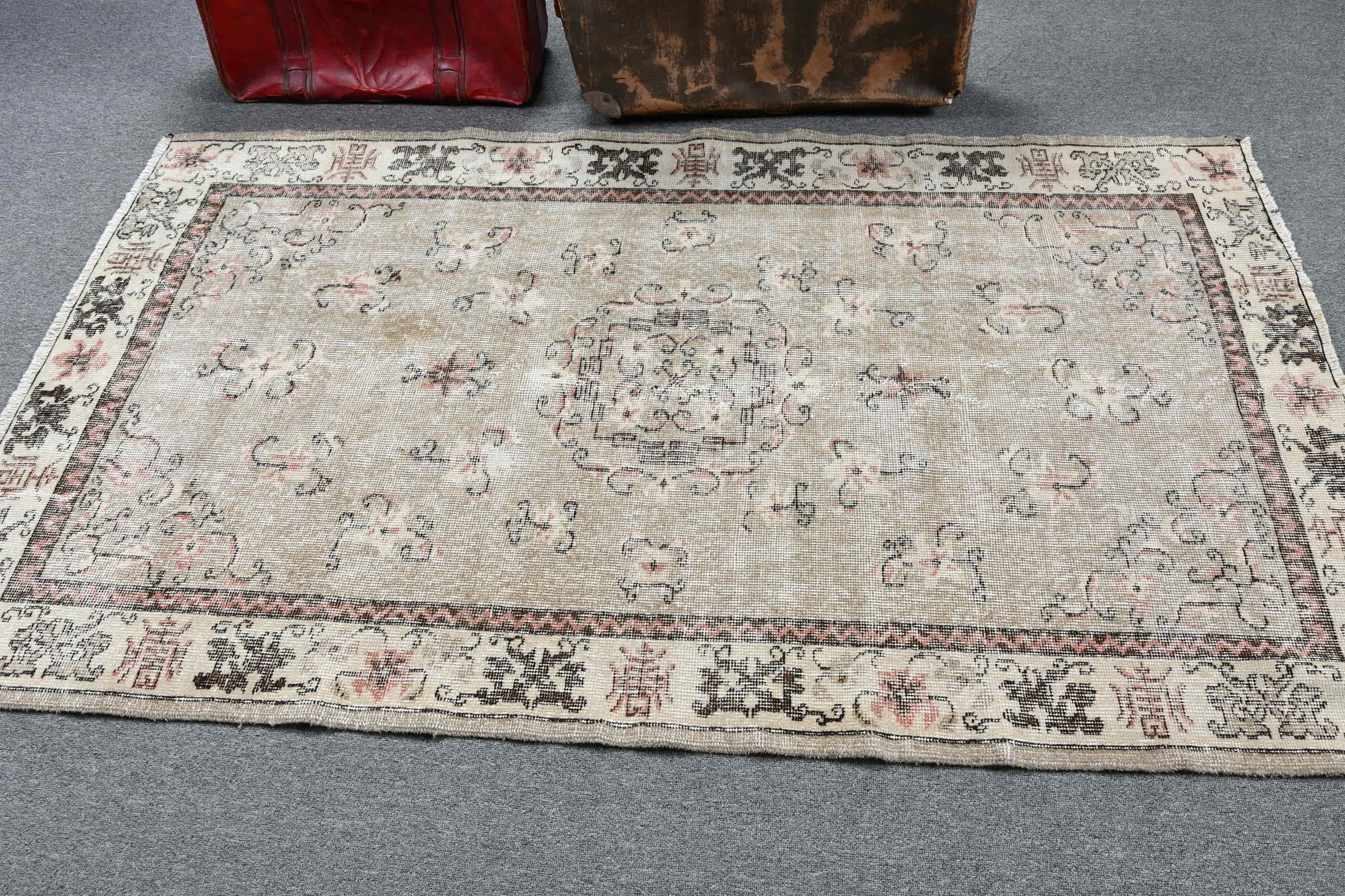 Abstract Rug, Oriental Rugs, Dining Room Rugs, Vintage Rug, Bedroom Rug, Turkish Rugs, Floor Rugs, Brown  3.9x6.7 ft Area Rug