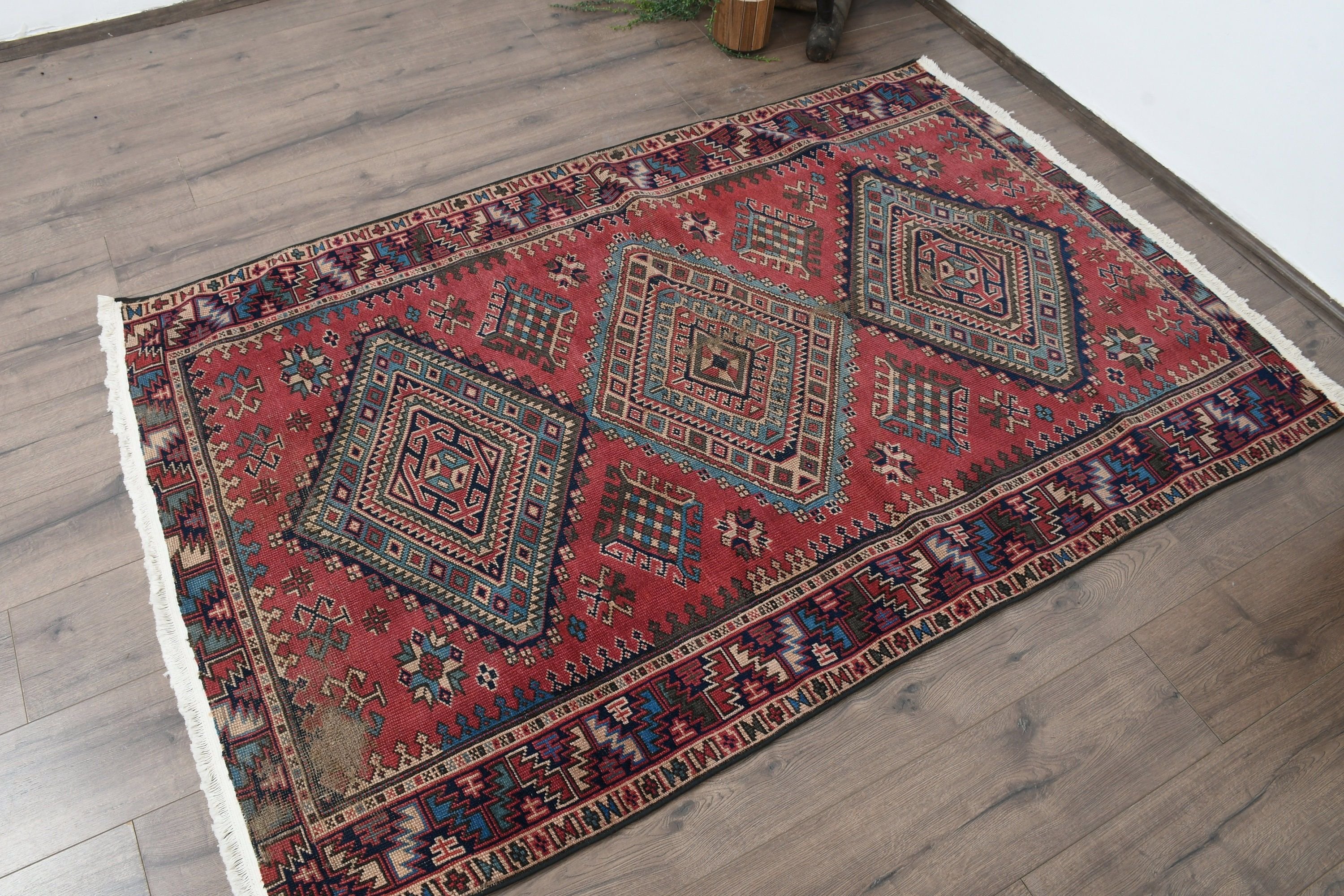 Pink Anatolian Rug, 4x6.1 ft Area Rug, Vintage Rugs, Living Room Rug, Oushak Rug, Turkish Rug, Art Rug, Dining Room Rug