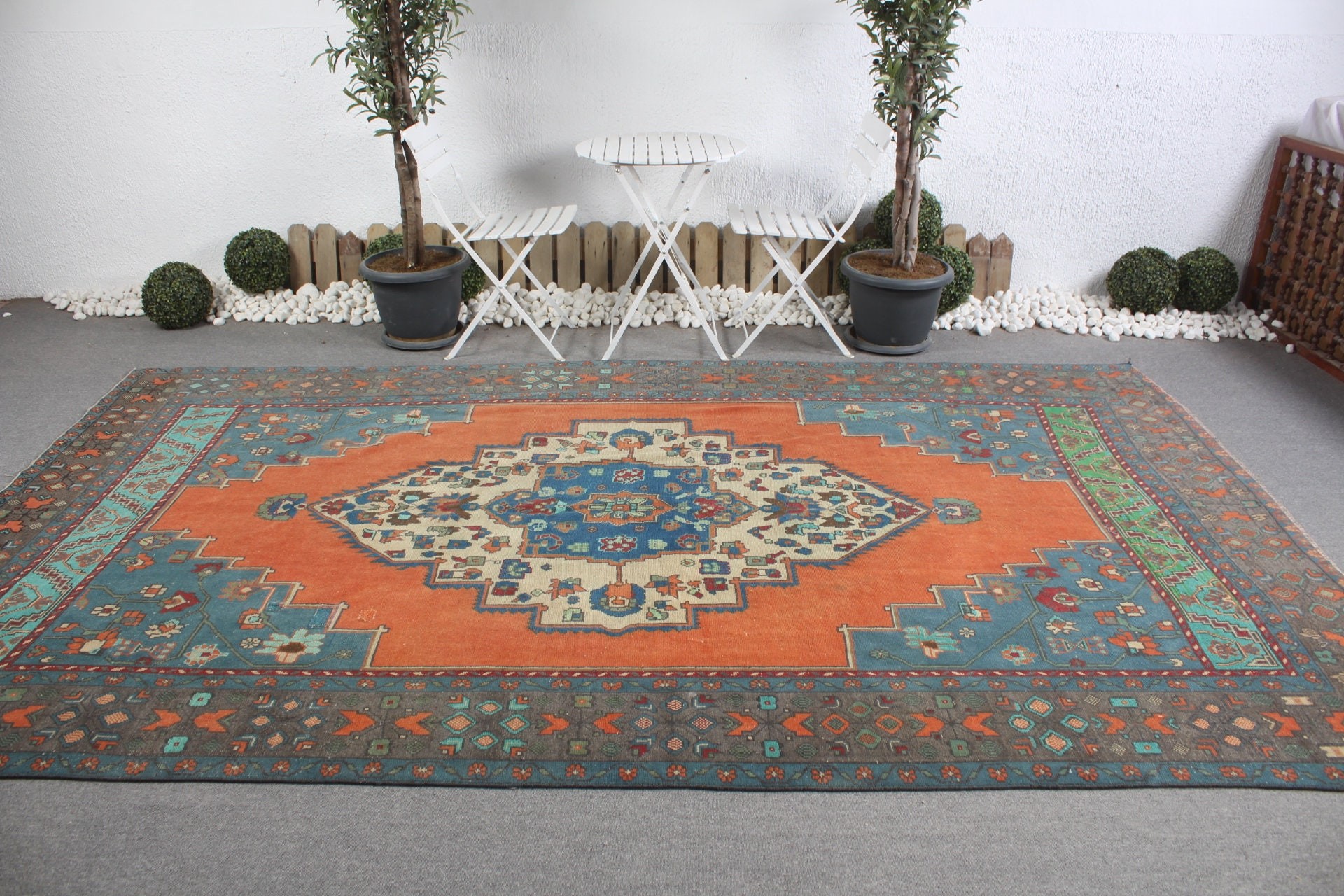 Anatolian Rug, Salon Rug, Turkish Rug, Wool Rugs, 7.1x11.5 ft Oversize Rug, Rugs for Living Room, Vintage Rug, Saloon Rug, Orange Wool Rug