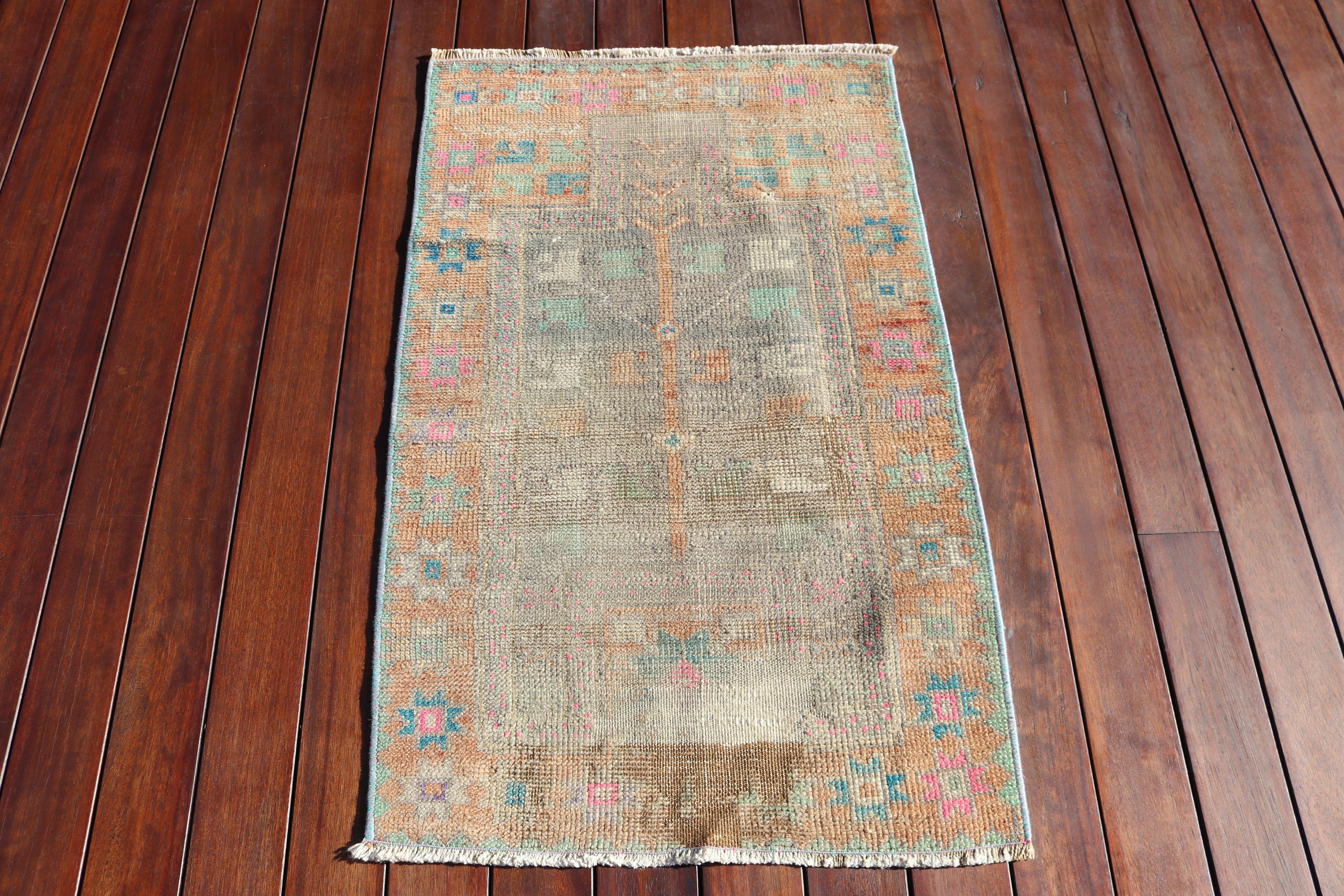 2x3,3 ft Küçük Halı, Küçük Vintage Halılar, Turuncu Anadolu Halıları, Oryantal Halı, Vintage Halı, Türk Halıları, Oushak Halıları, Çocuk Halıları